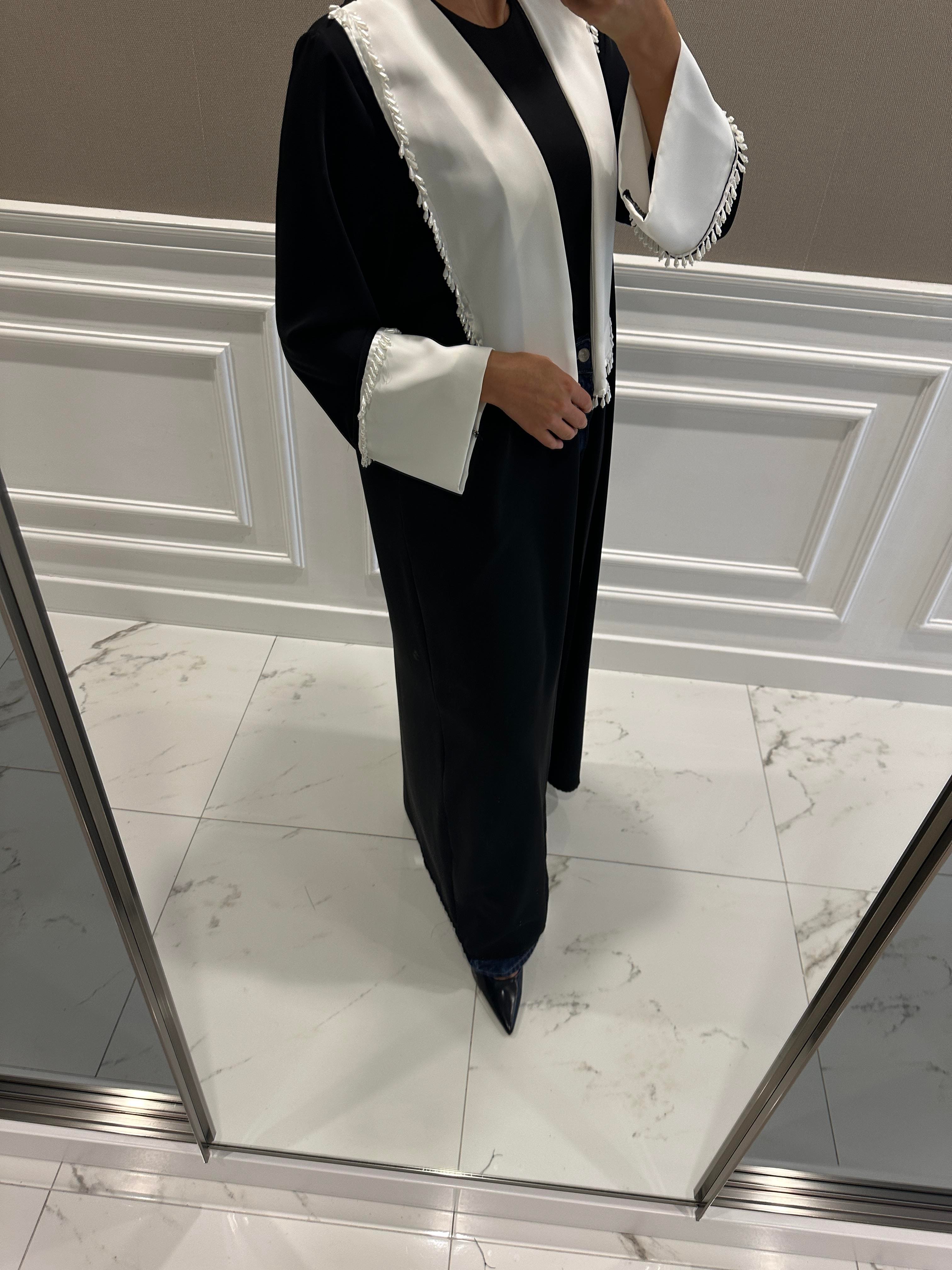 BLACK & WHİTE PEARL ABAYA