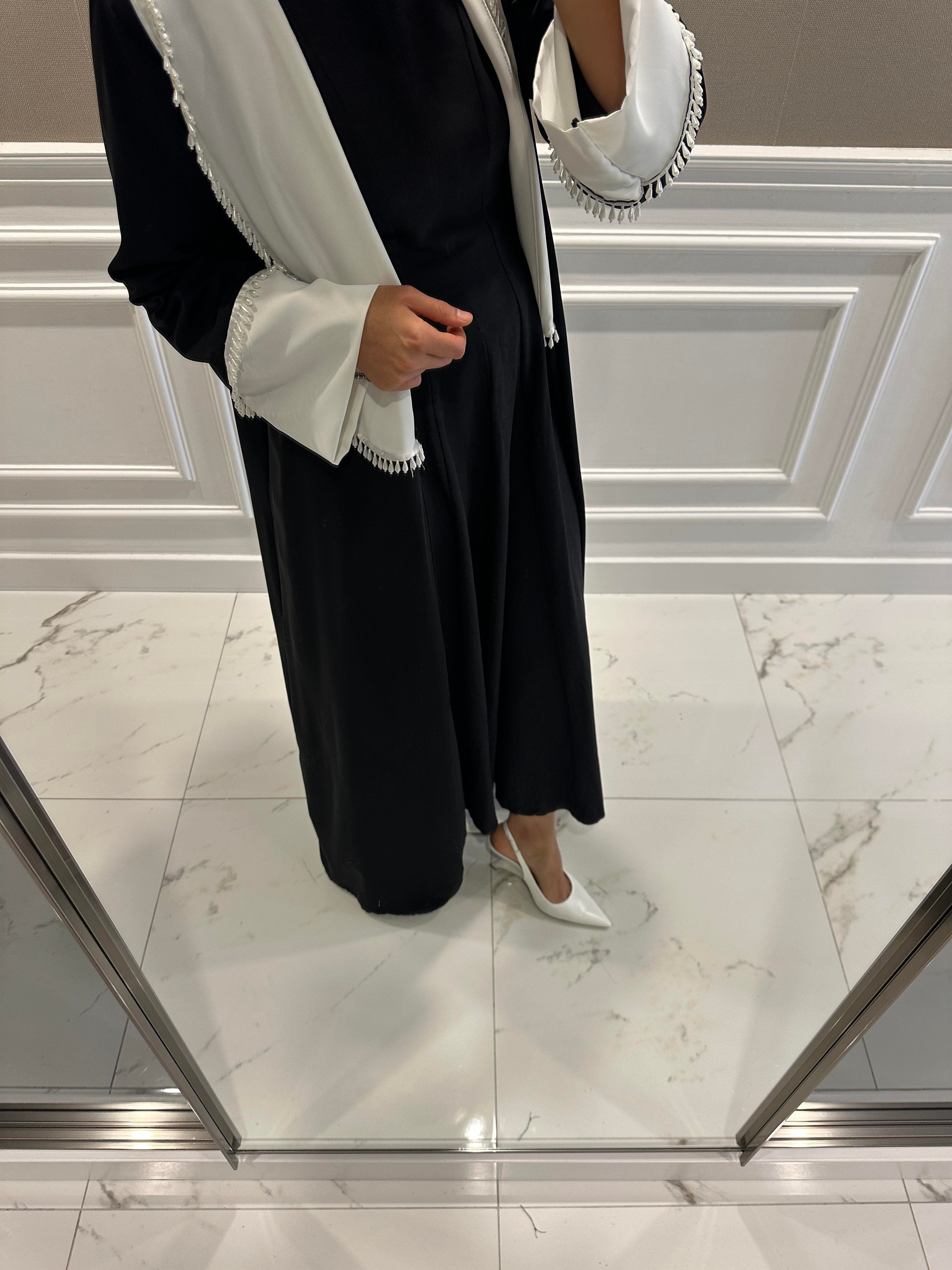 BLACK & WHİTE PEARL ABAYA