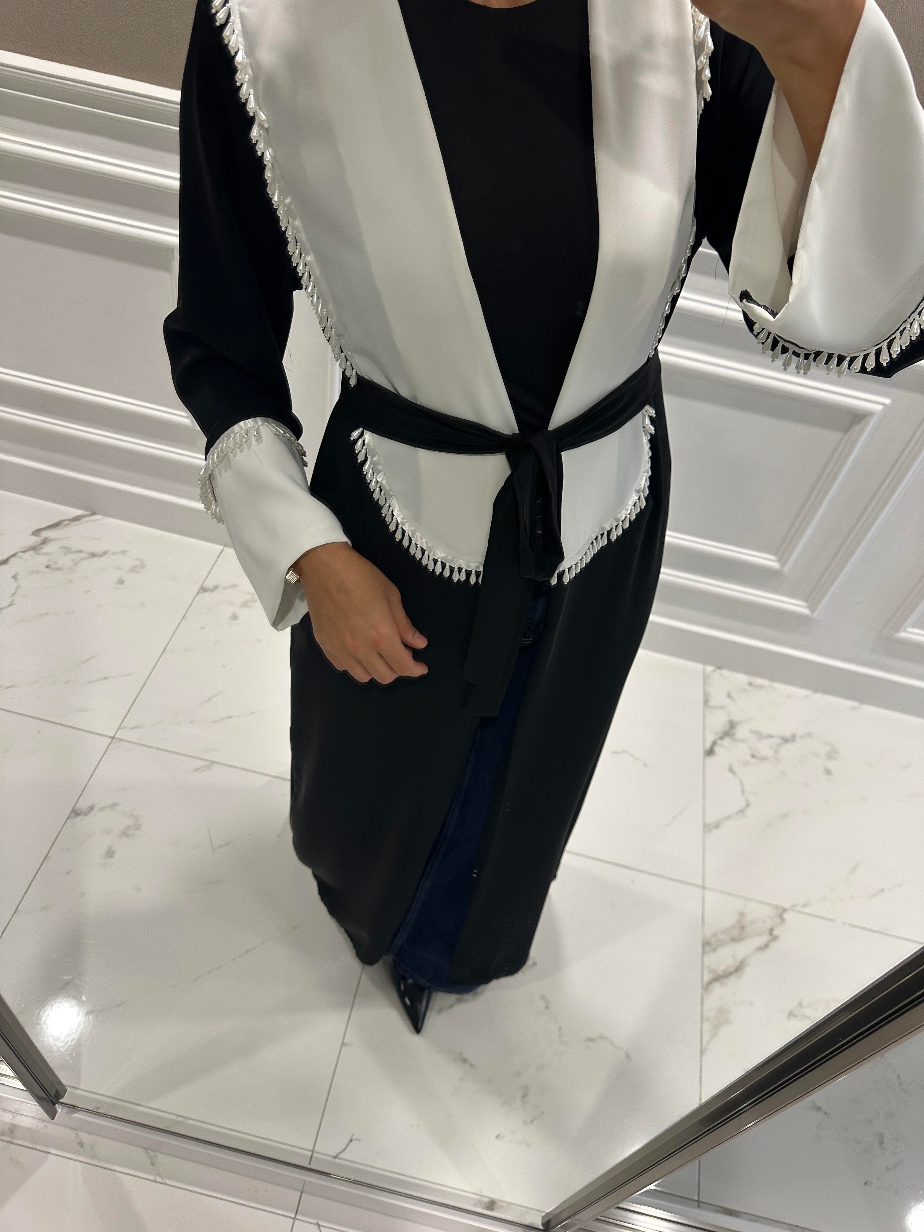 BLACK & WHİTE PEARL ABAYA