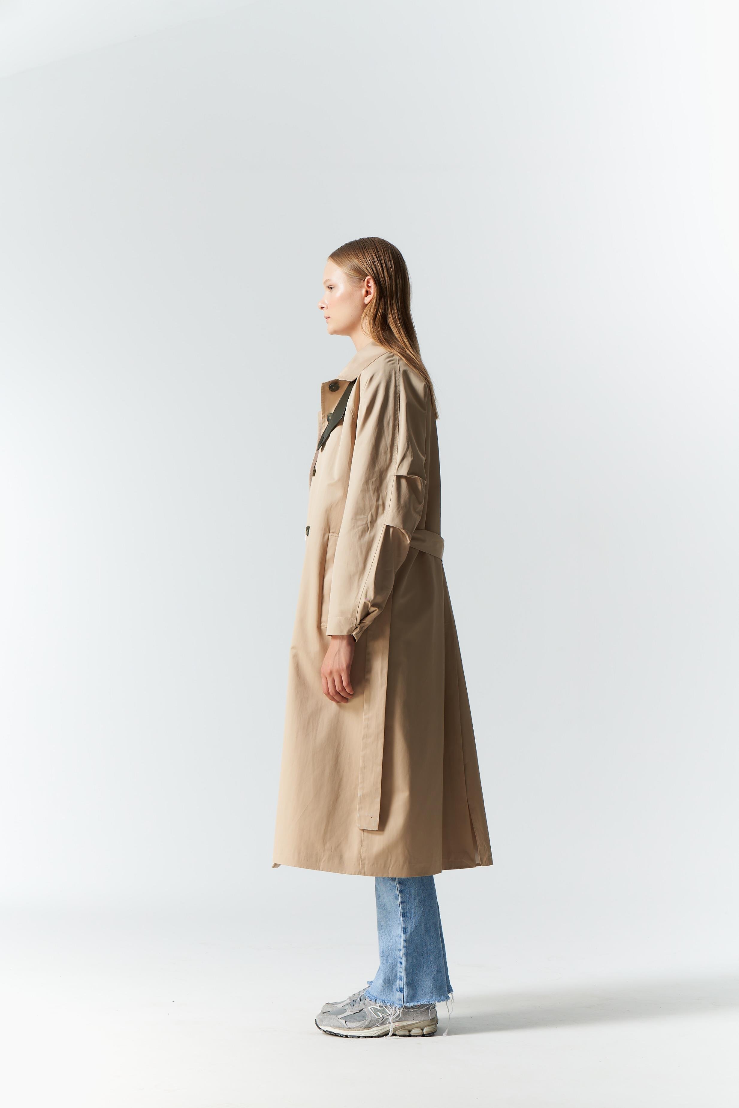 DERİ DETAY TRENCH COAT BEJ