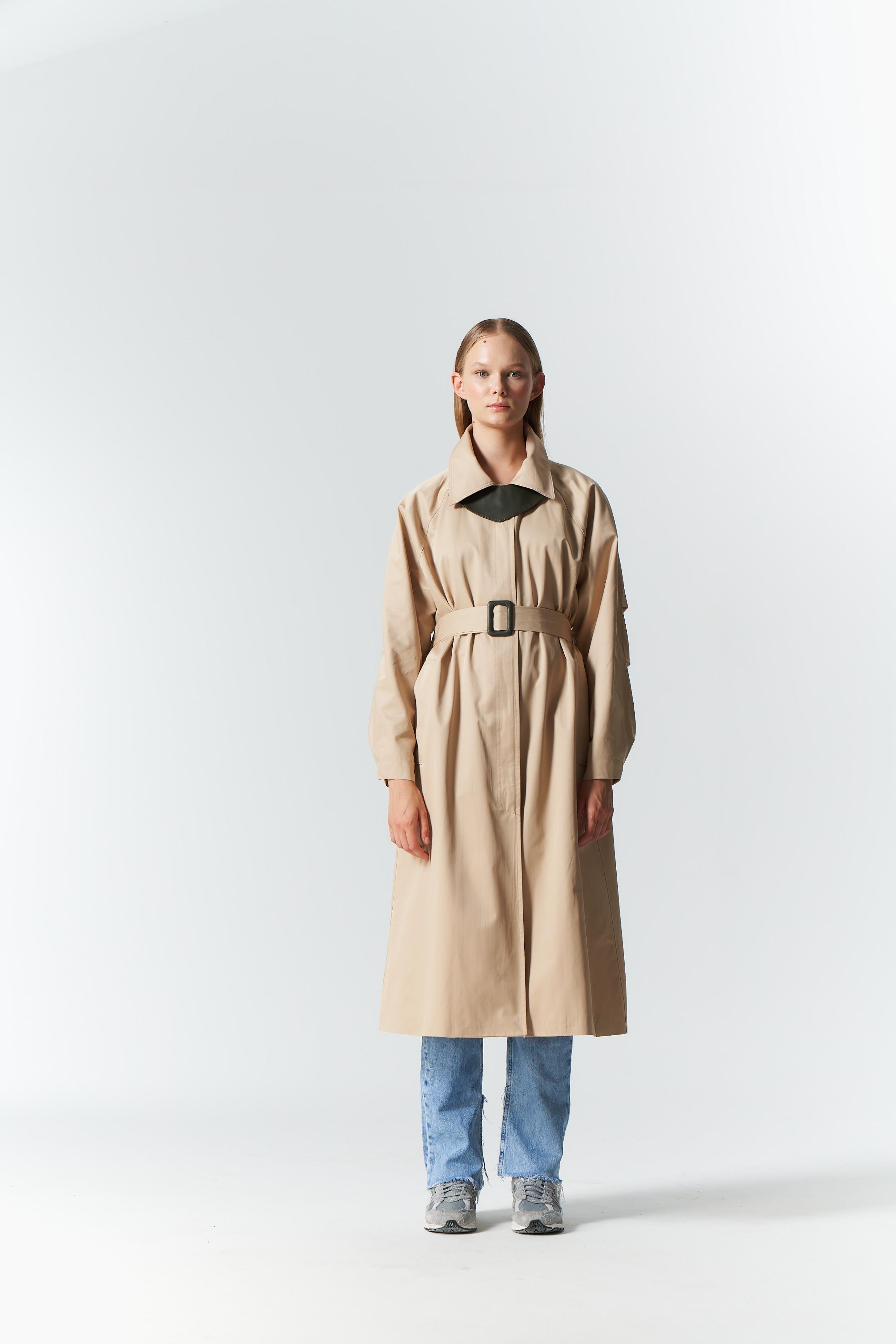 DERİ DETAY TRENCH COAT BEJ