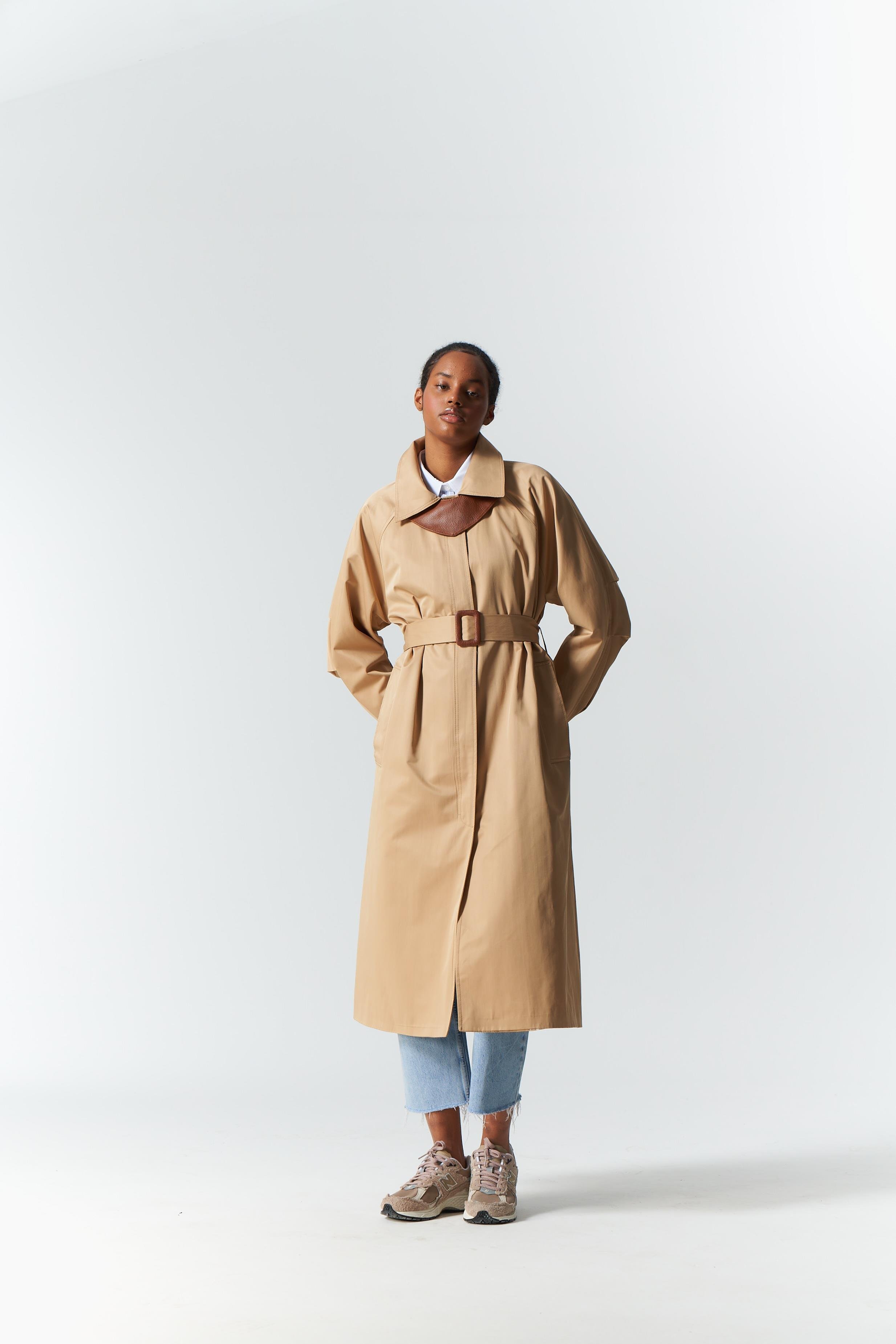DERİ DETAY TRENCH COAT CAMEL