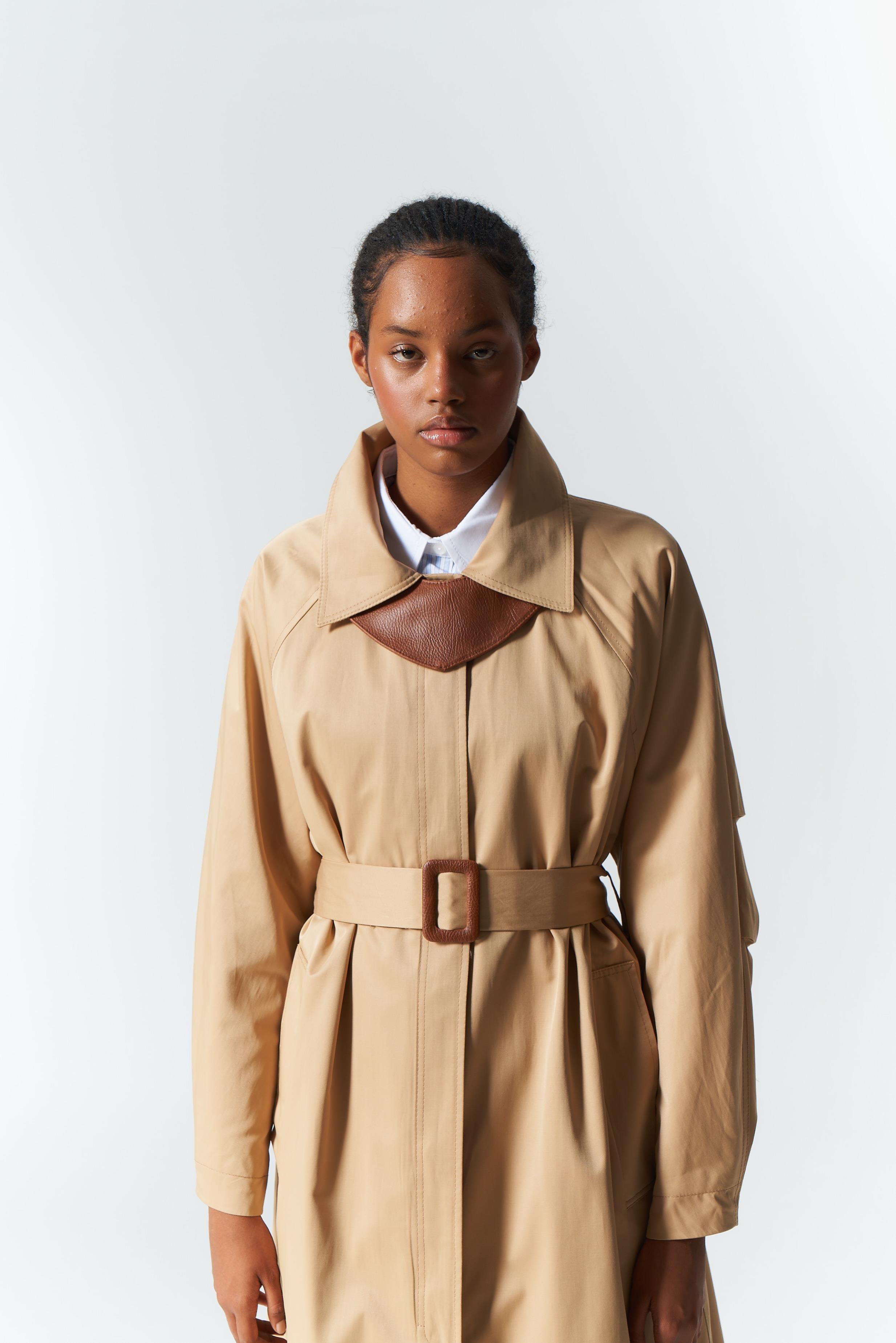 DERİ DETAY TRENCH COAT CAMEL