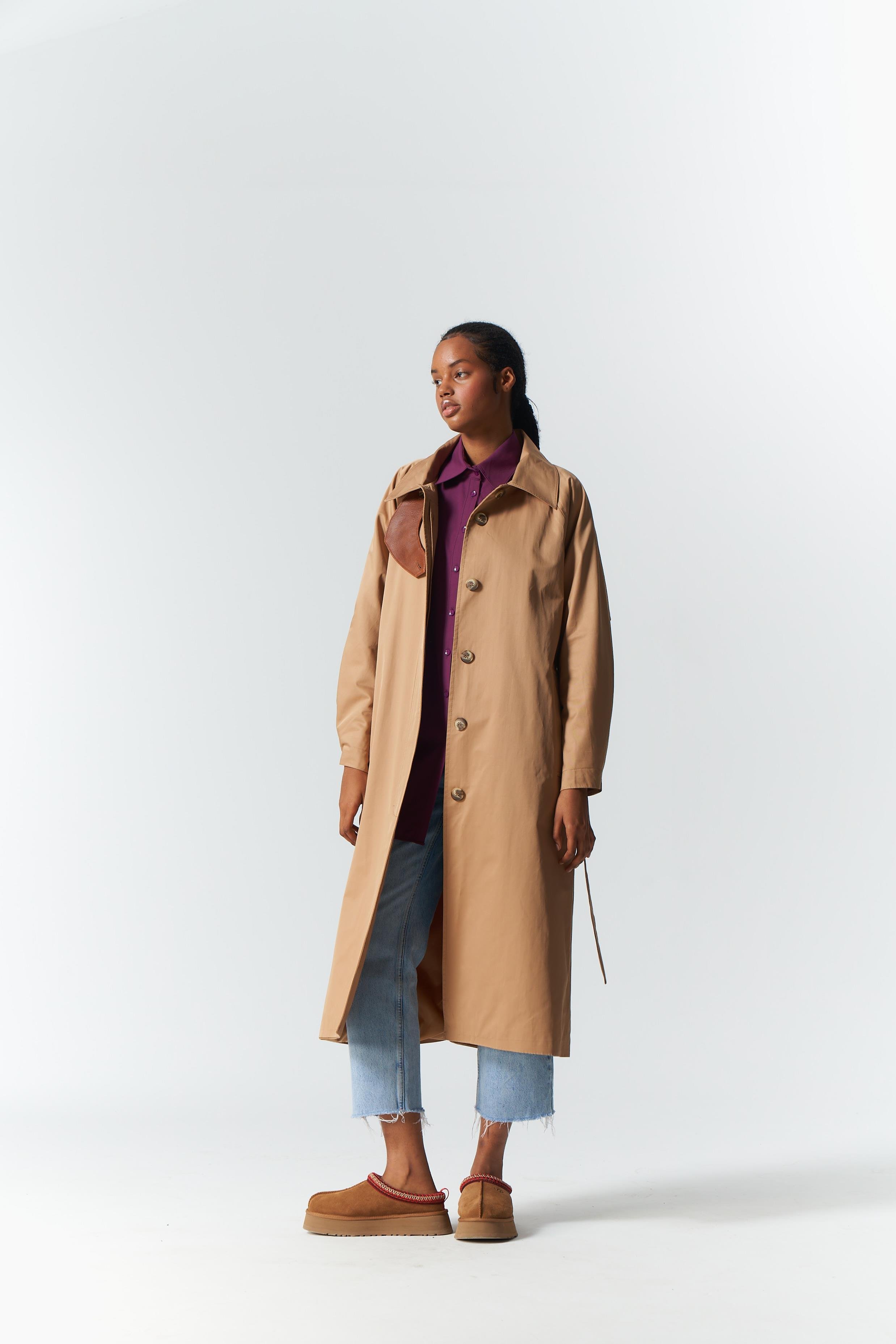 DERİ DETAY TRENCH COAT MOCHA
