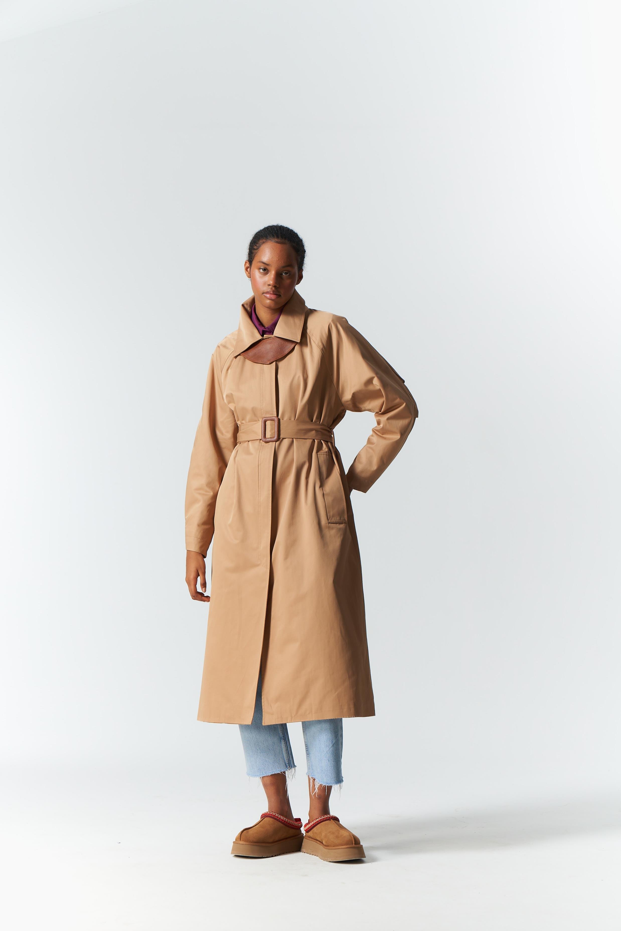 DERİ DETAY TRENCH COAT MOCHA