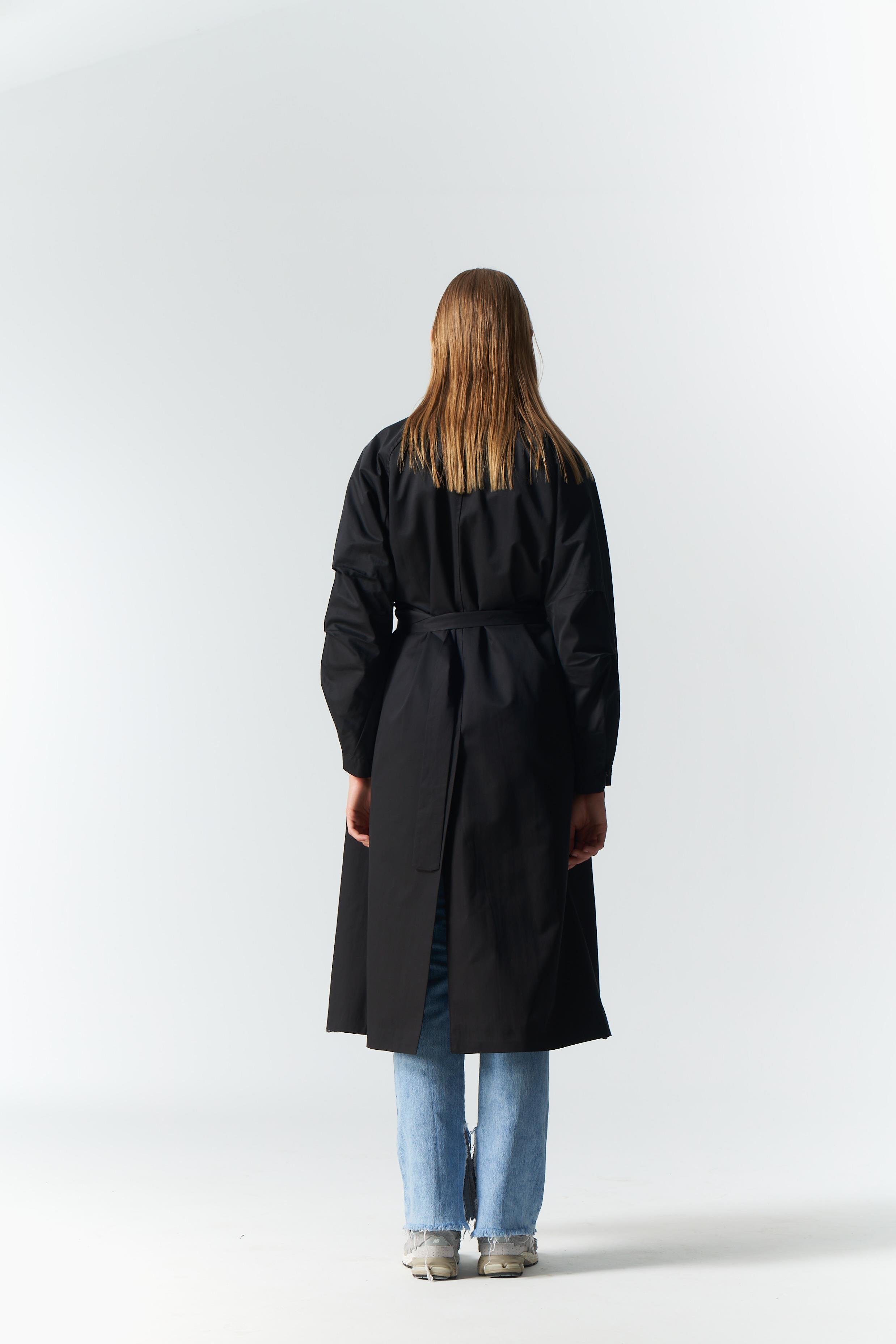 DERİ DETAY TRENCH COAT SİYAH
