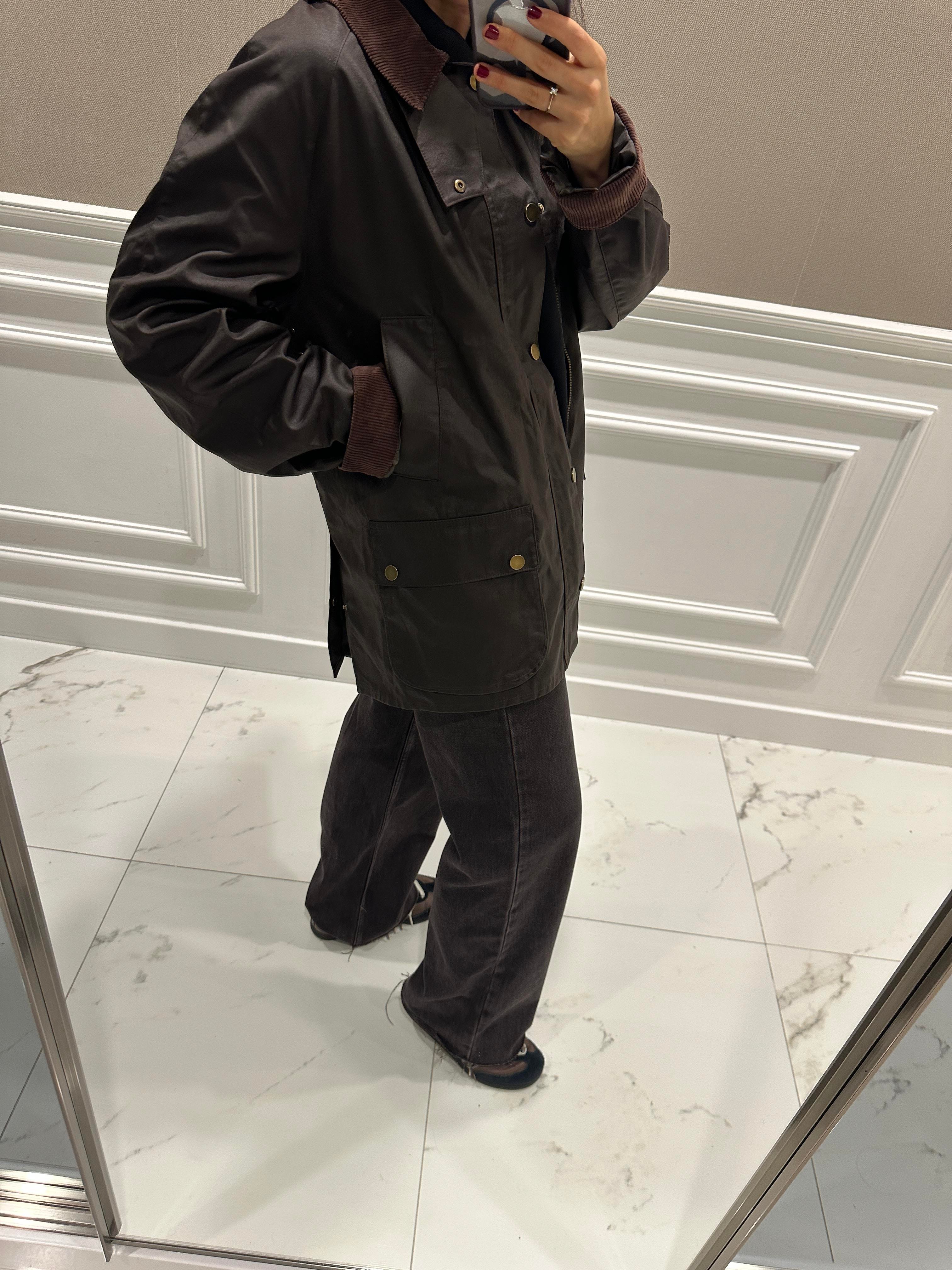 FİTİLLİ YAKALI KAHVERENGİ MUMLU CEKET