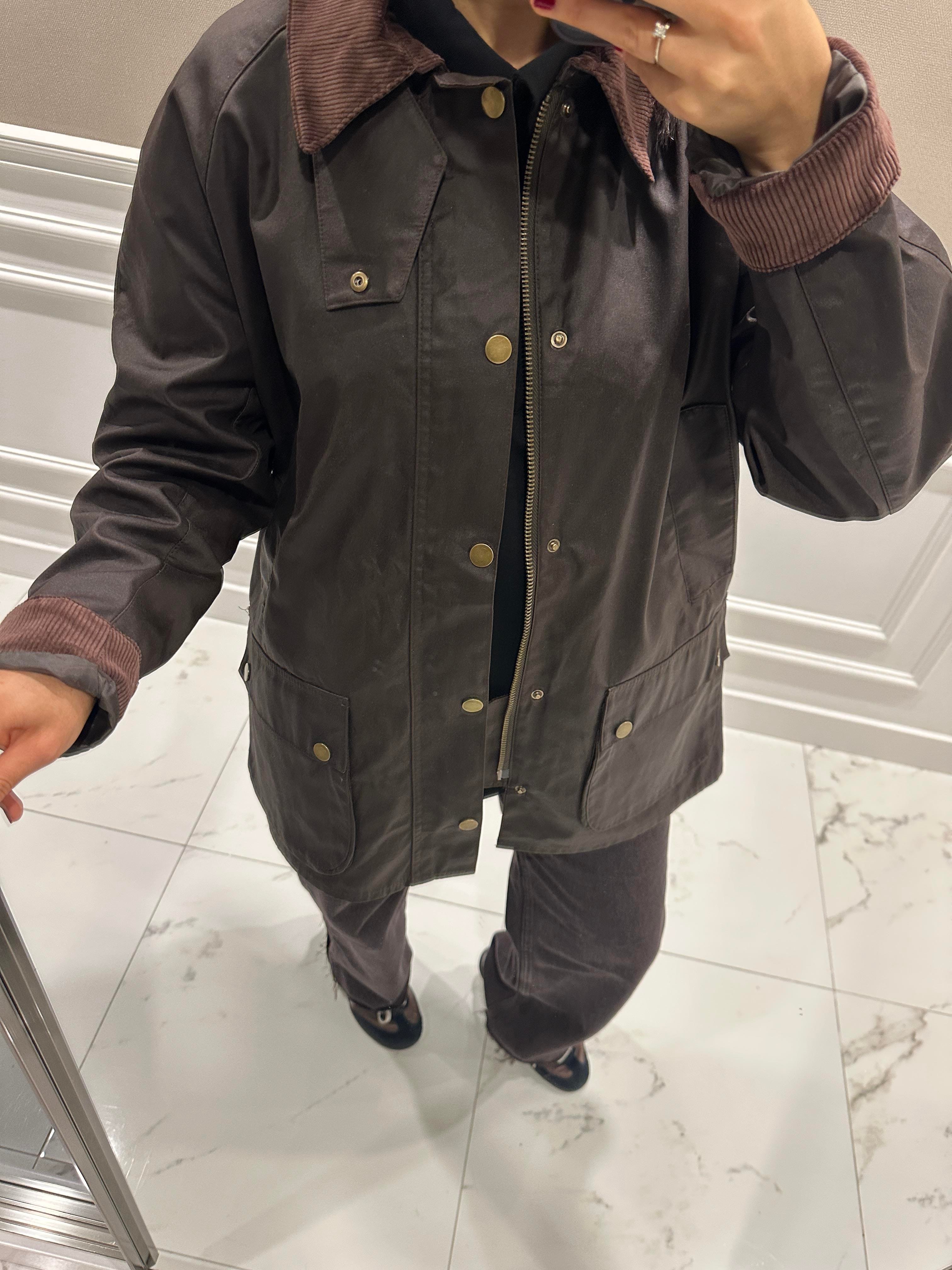 FİTİLLİ YAKALI KAHVERENGİ MUMLU CEKET