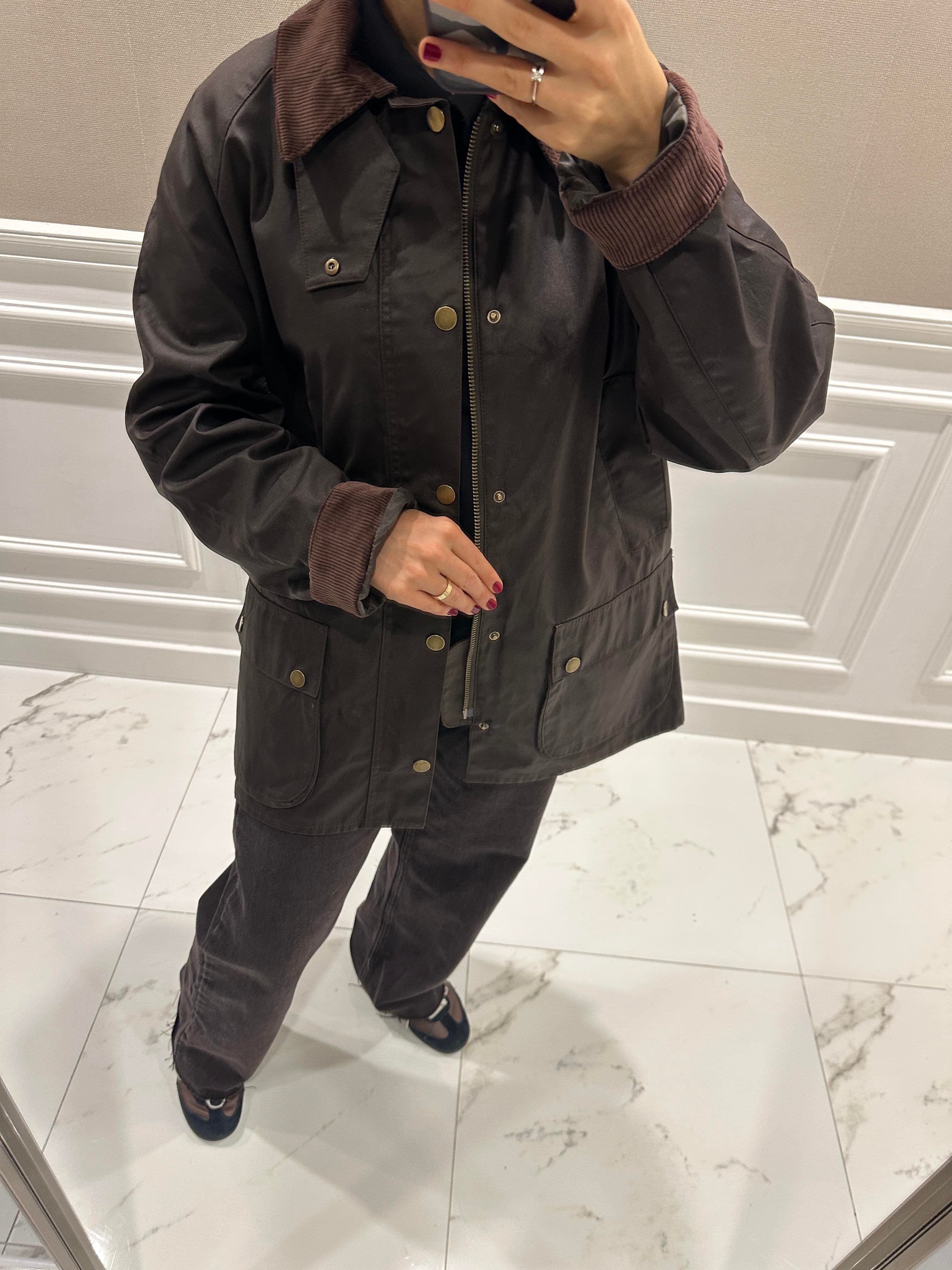 FİTİLLİ YAKALI KAHVERENGİ MUMLU CEKET