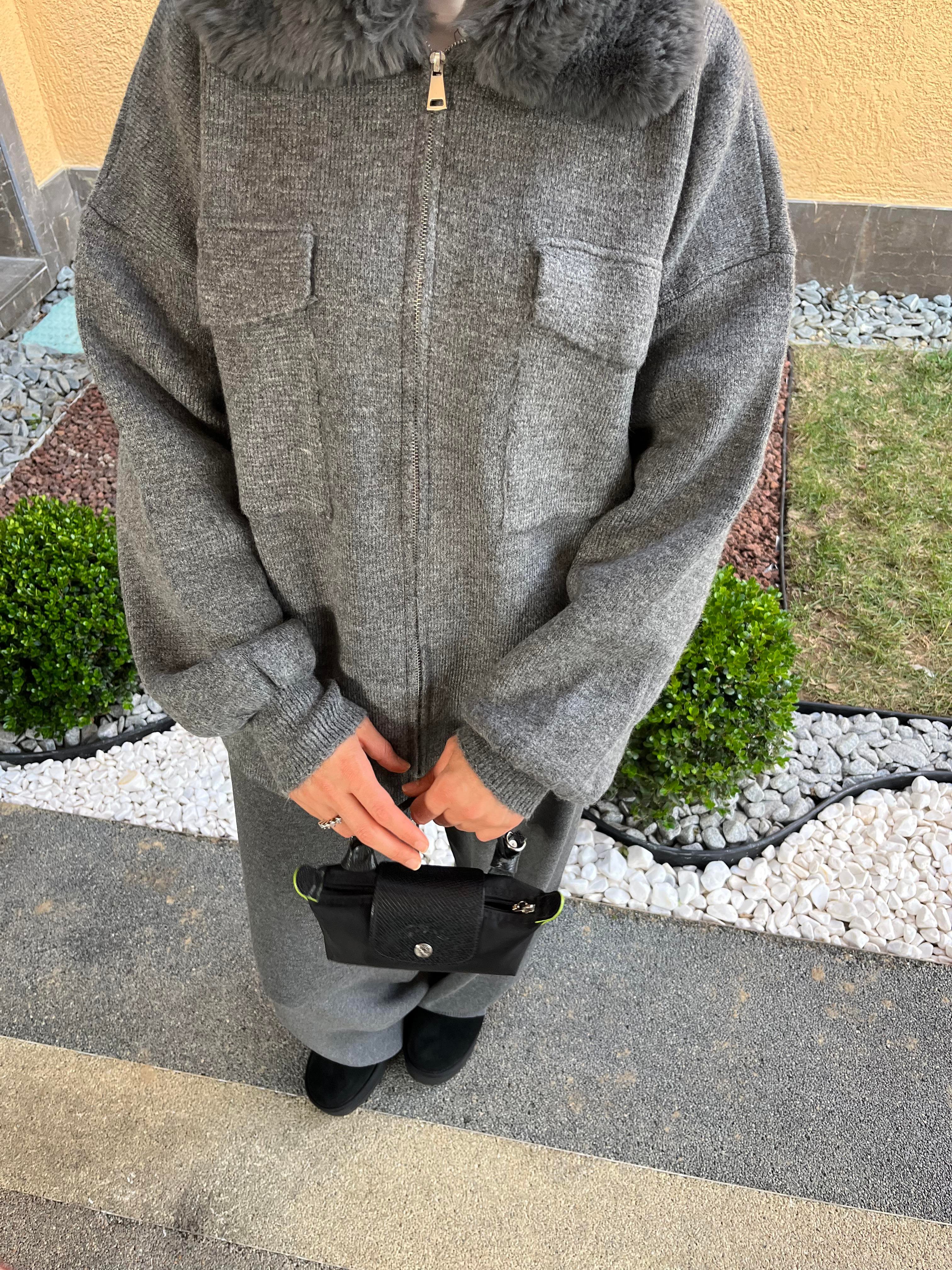 KÜRK YAKA  ANTRASİT TRİKO HIRKA