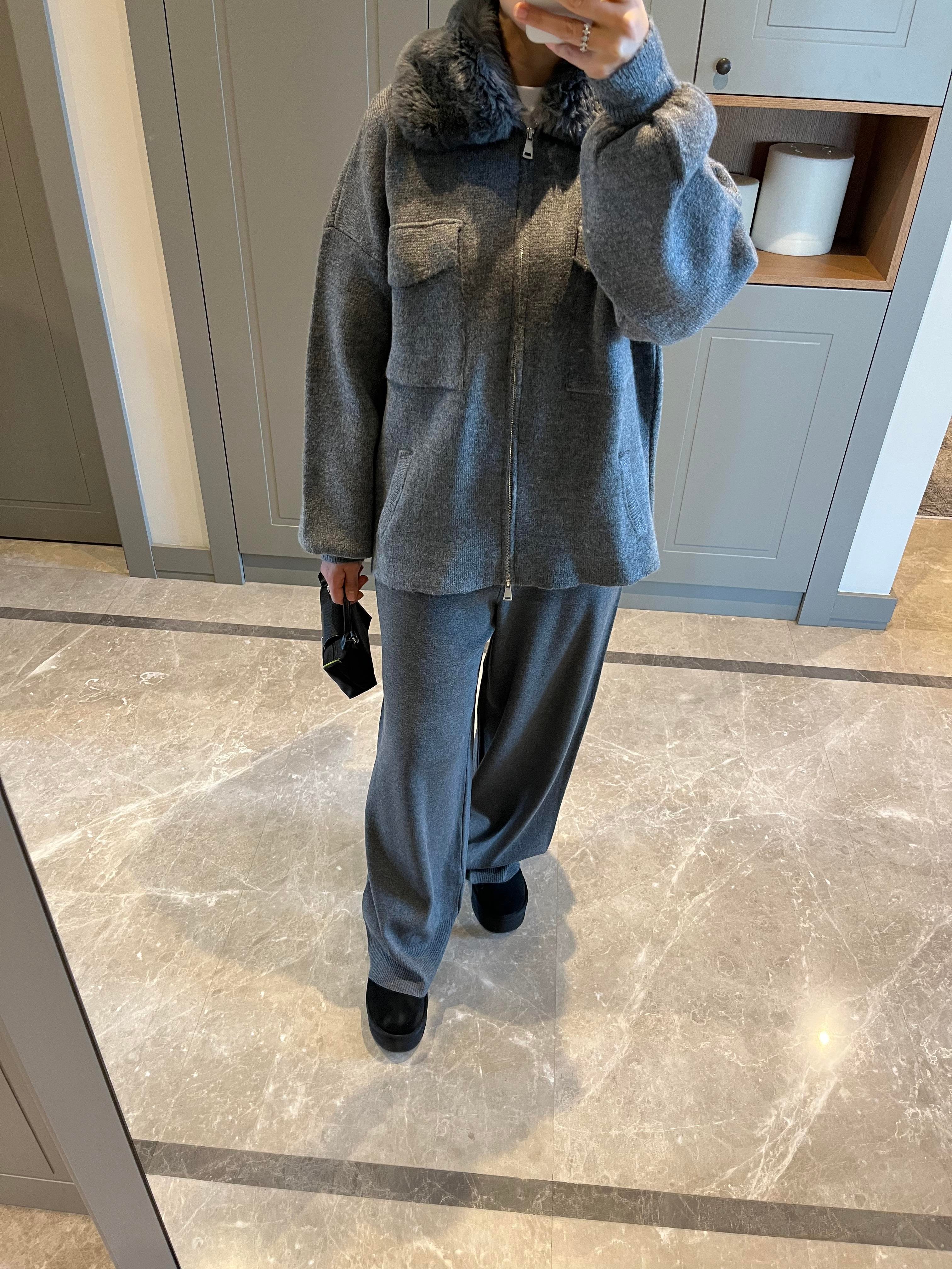 KÜRK YAKA  ANTRASİT TRİKO HIRKA