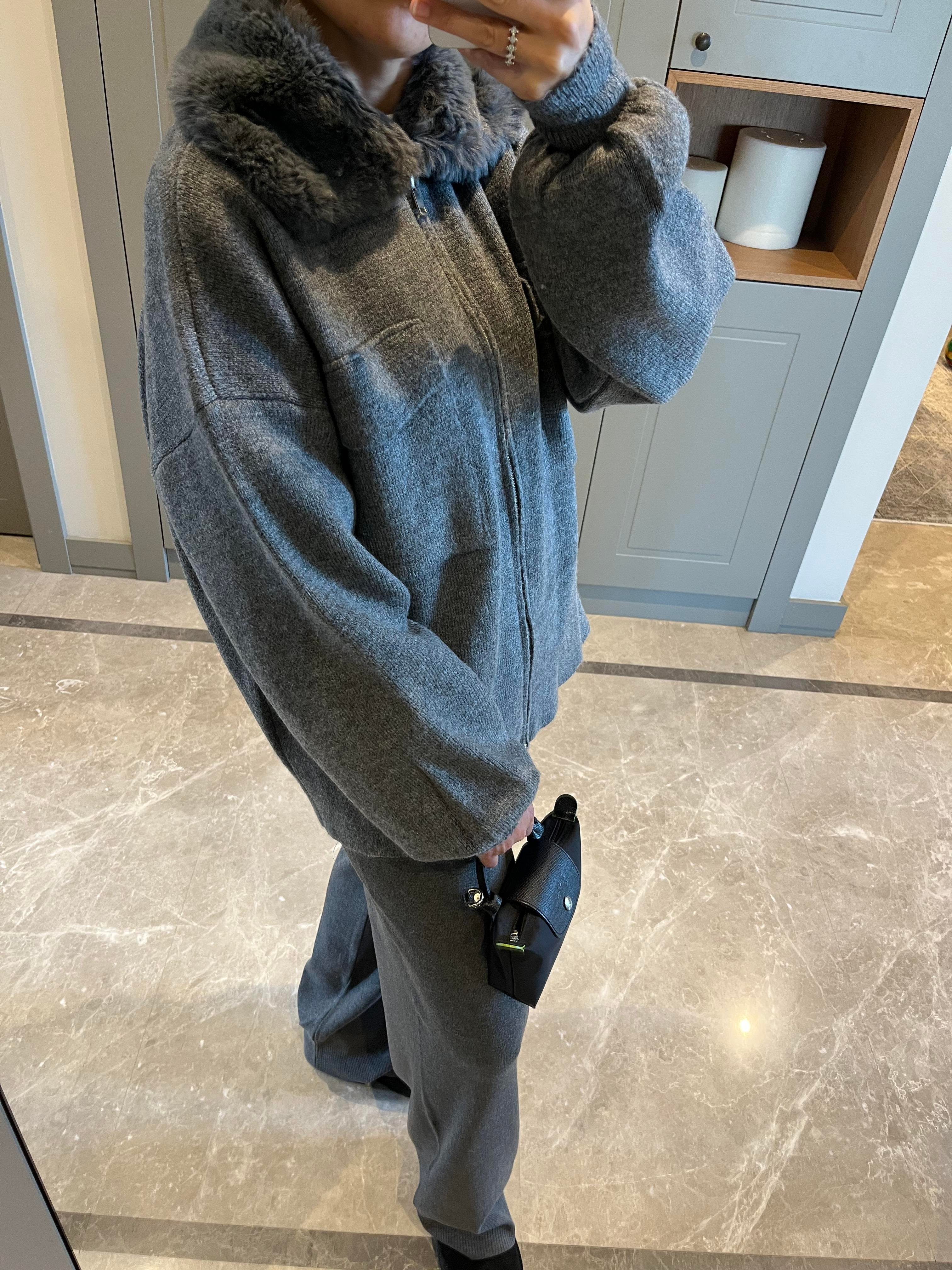 KÜRK YAKA  ANTRASİT TRİKO HIRKA