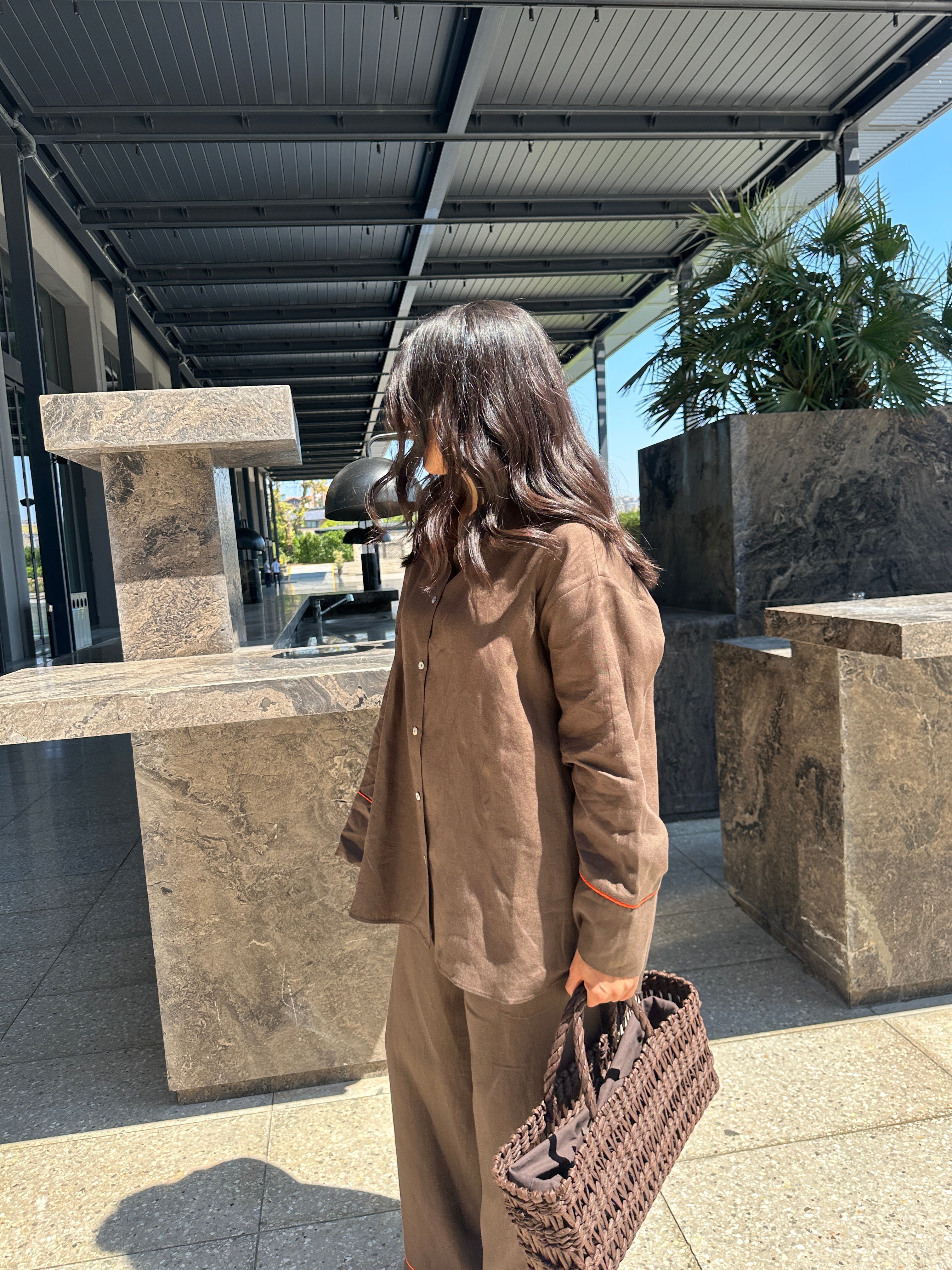 LUMİ  BROWN KETEN TAKIM
