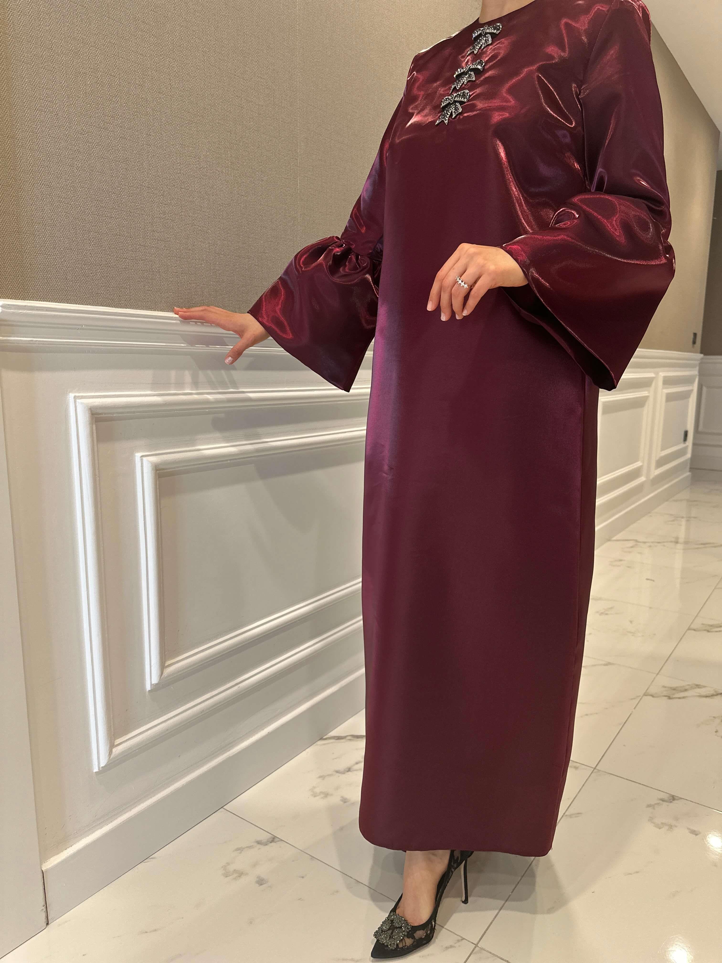 PERA BORDO FİYONK ELBİSE