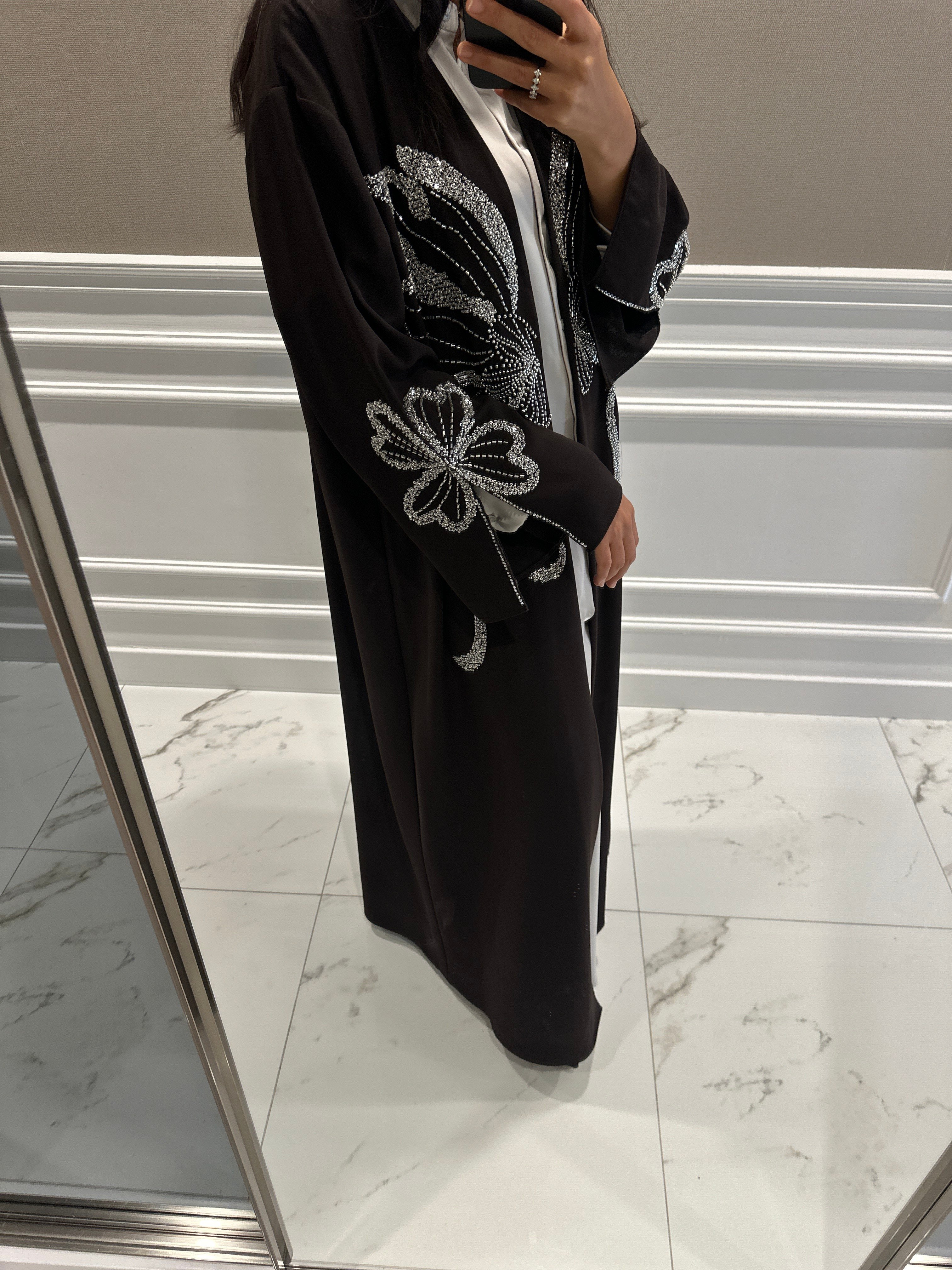 TAŞ İŞLEMELİ KAHVE ABAYA