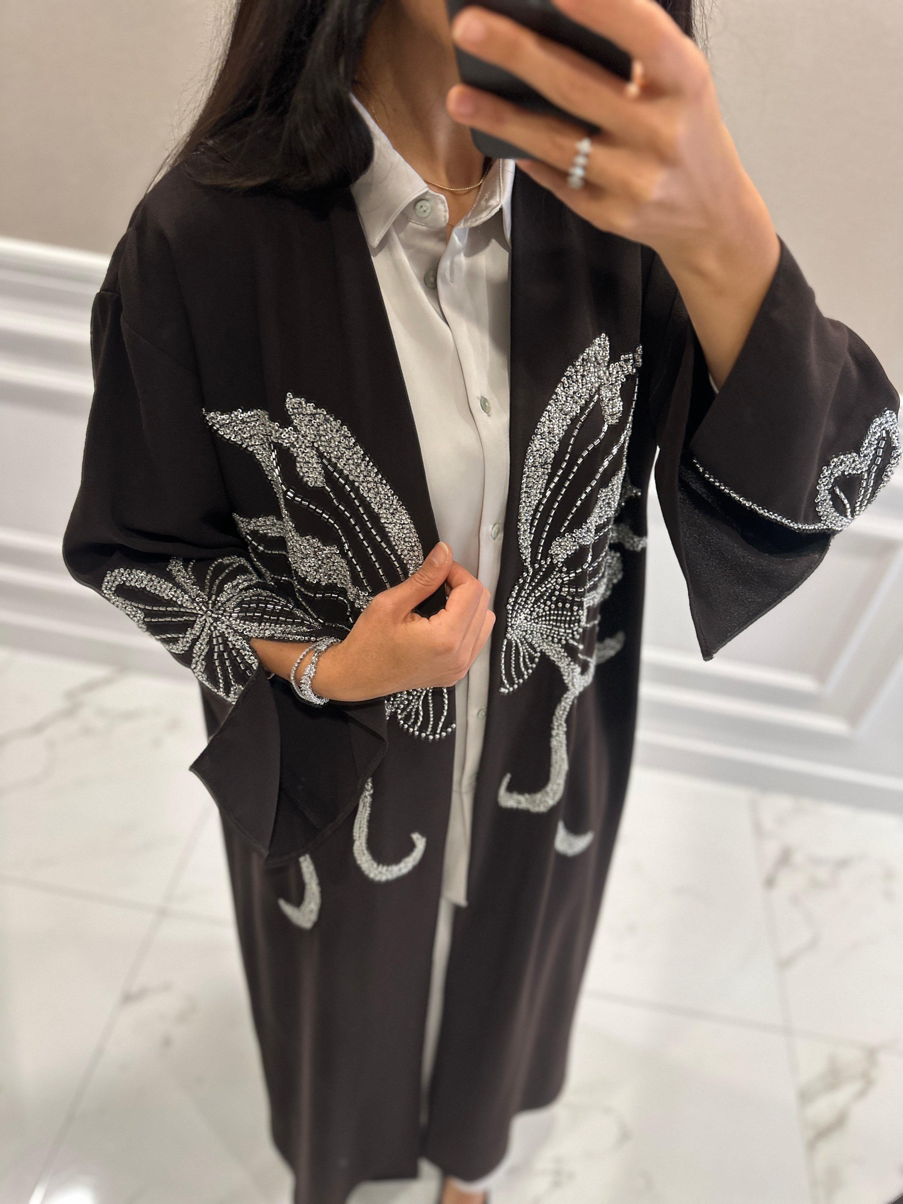 TAŞ İŞLEMELİ KAHVE ABAYA