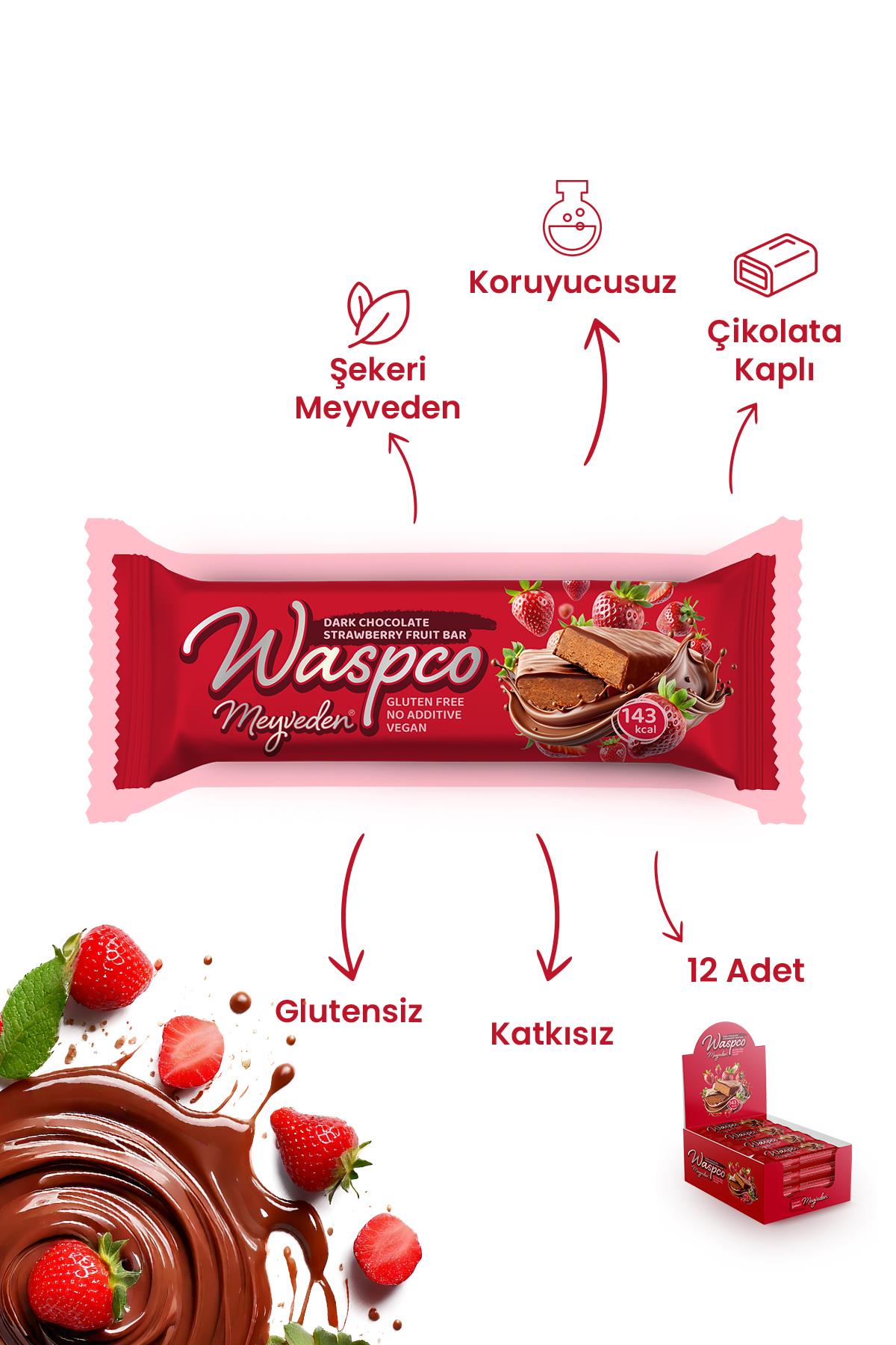 Bitter Çikolata Kaplı Çilekli Meyve Bar 35g x 12 Adet