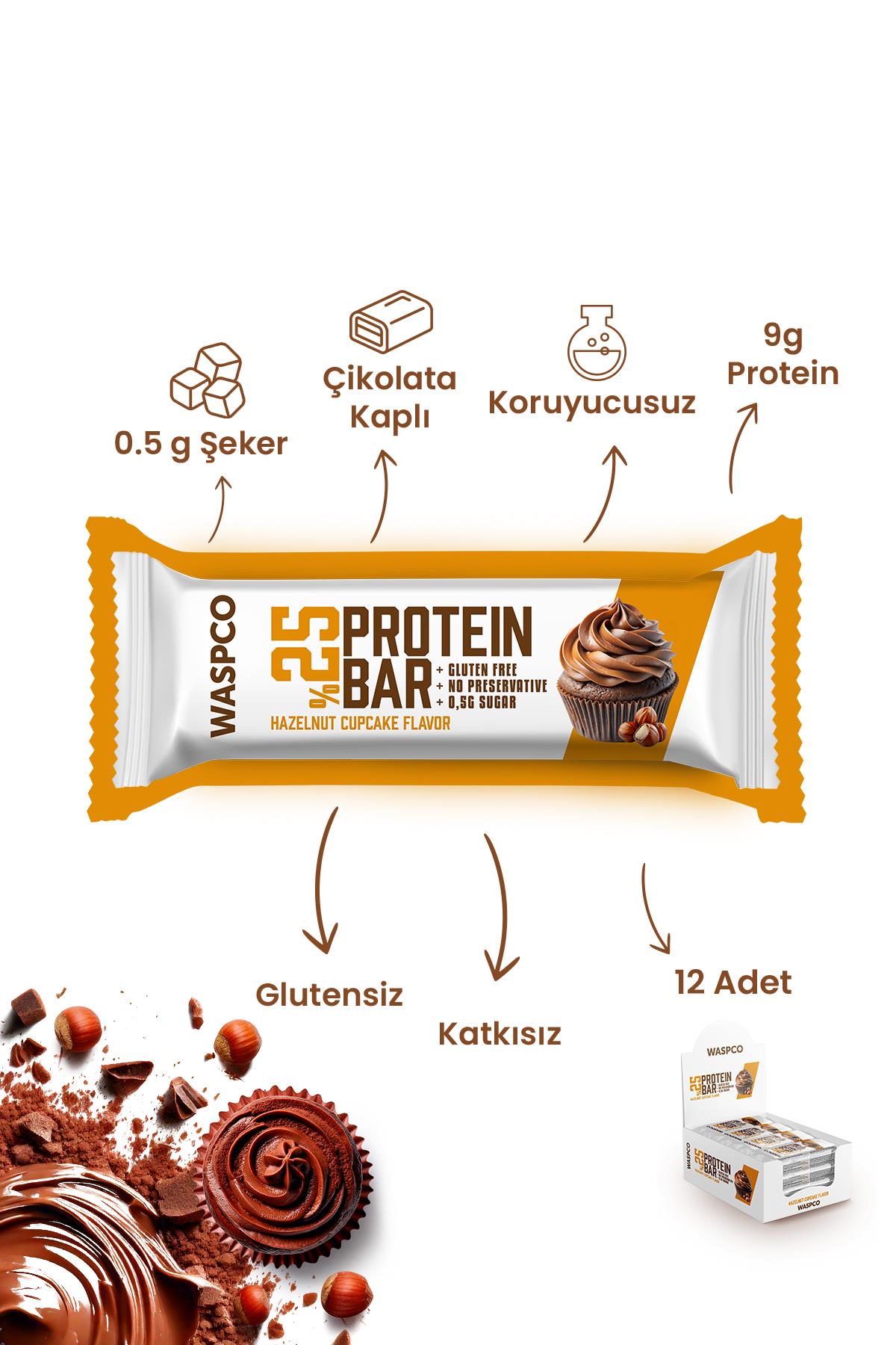 Bitter Çikolata Kaplı Fındıklı Cupcake Aromalı Protein Bar 36g x 12 Adet