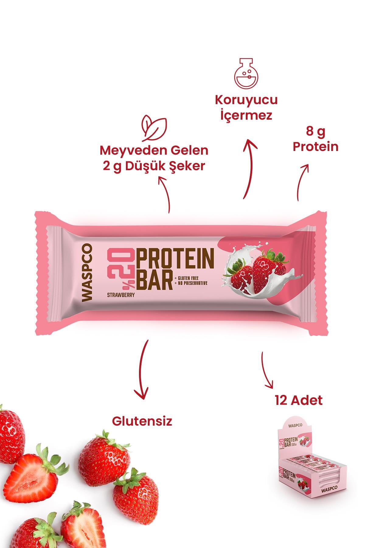 Çilekli Protein Bar 40g x 12 Adet