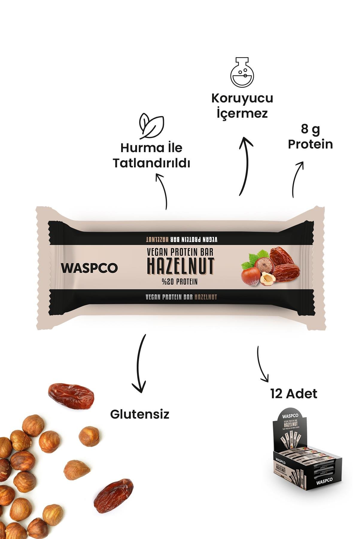Fındıklı ve Hurmalı Vegan Protein Bar  40g x 12 Adet