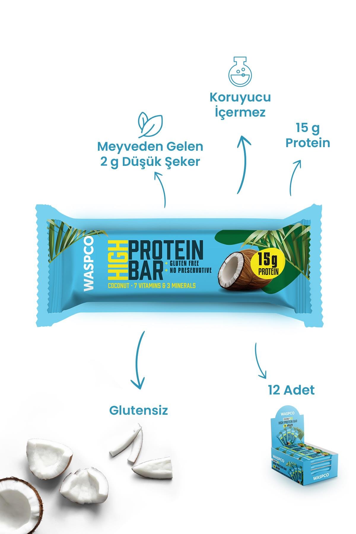 Hindistan Cevizli Yüksek Protein Bar 50g x 12 Adet