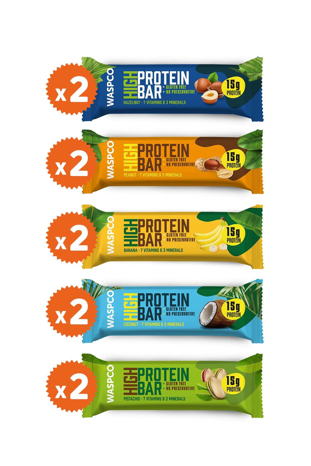 Yüksek Protein Bar 50g Karma Kutu 10 Adet (5 Çeşit)