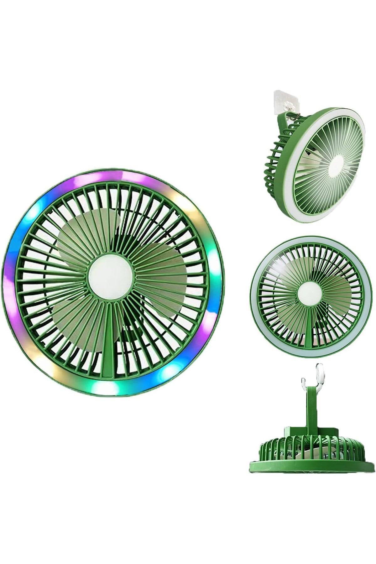 Bychie Masa Fanı Kişisel Fan USB ile Çalışan Taşınabilir Fan, 3 Hız Kademeli Renkli LED Ortam Işığı BEYAZ