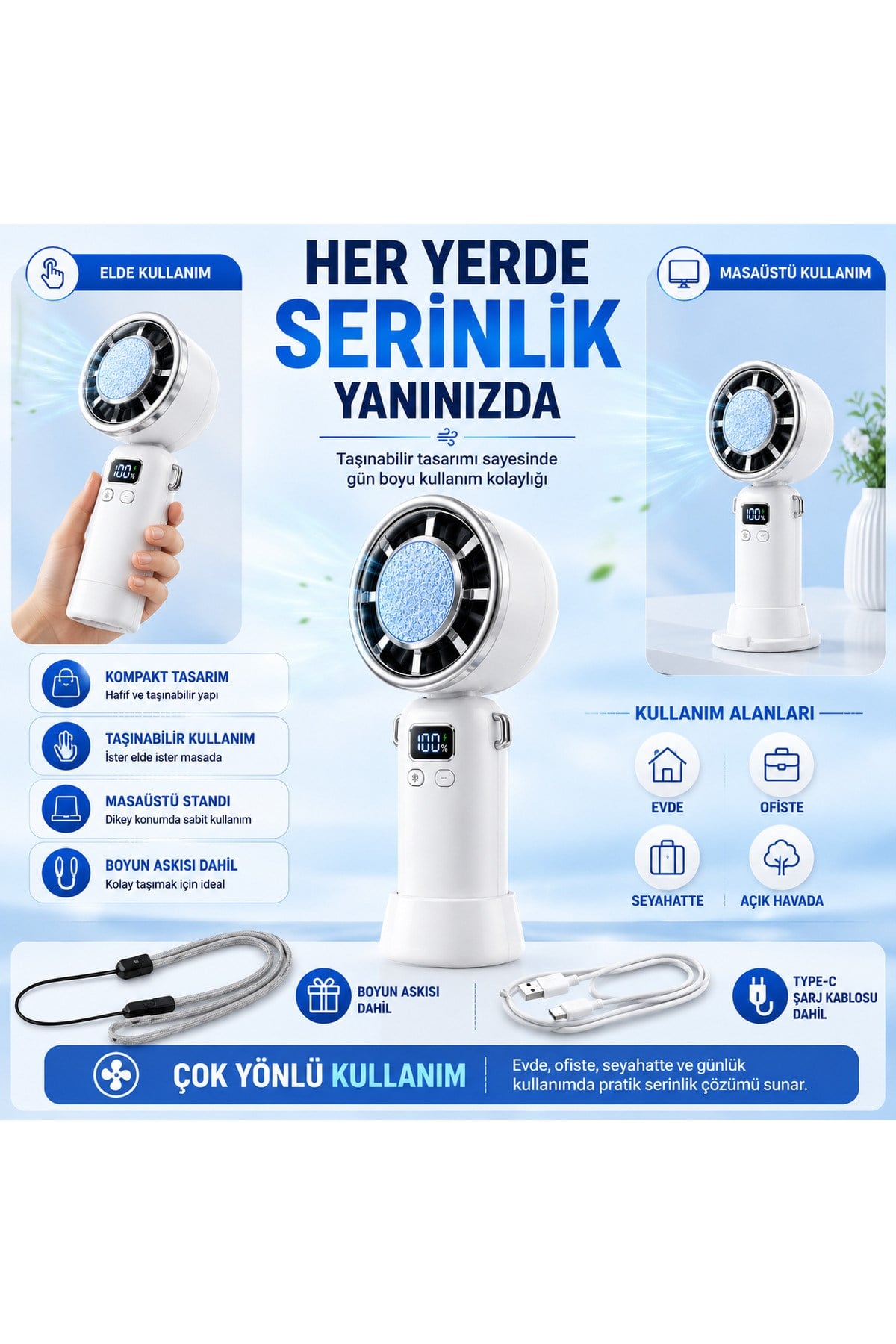 Bychie Okmore AY11 El tipi mini Fan- Beyaz