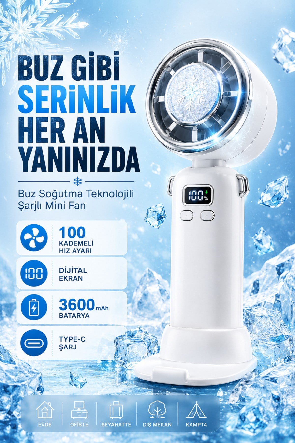 Bychie Okmore AY11 El tipi mini Fan- Beyaz