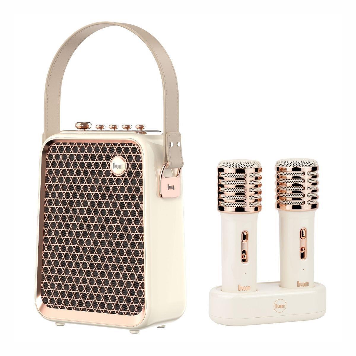 Divoom SongBird-HQ Beyaz Çift Karaoke Mikrofonlu Bluetooth Hoparlör-Dekor