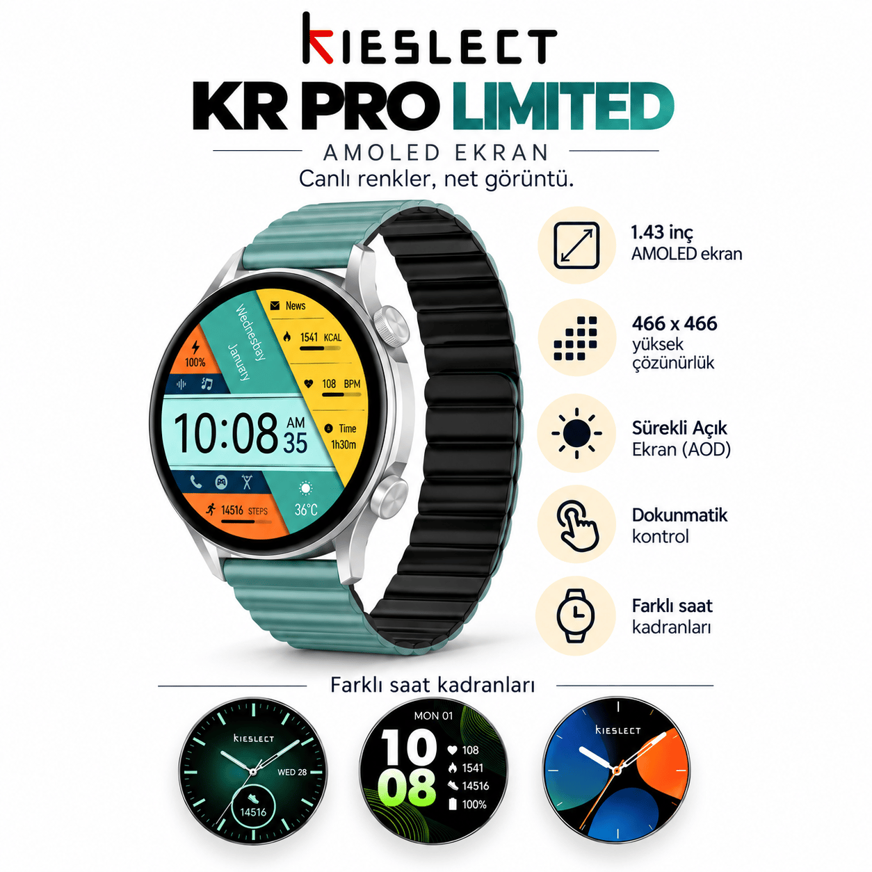 Kieslect Kr Pro Limited Amoled Ekran Akıllı Saat