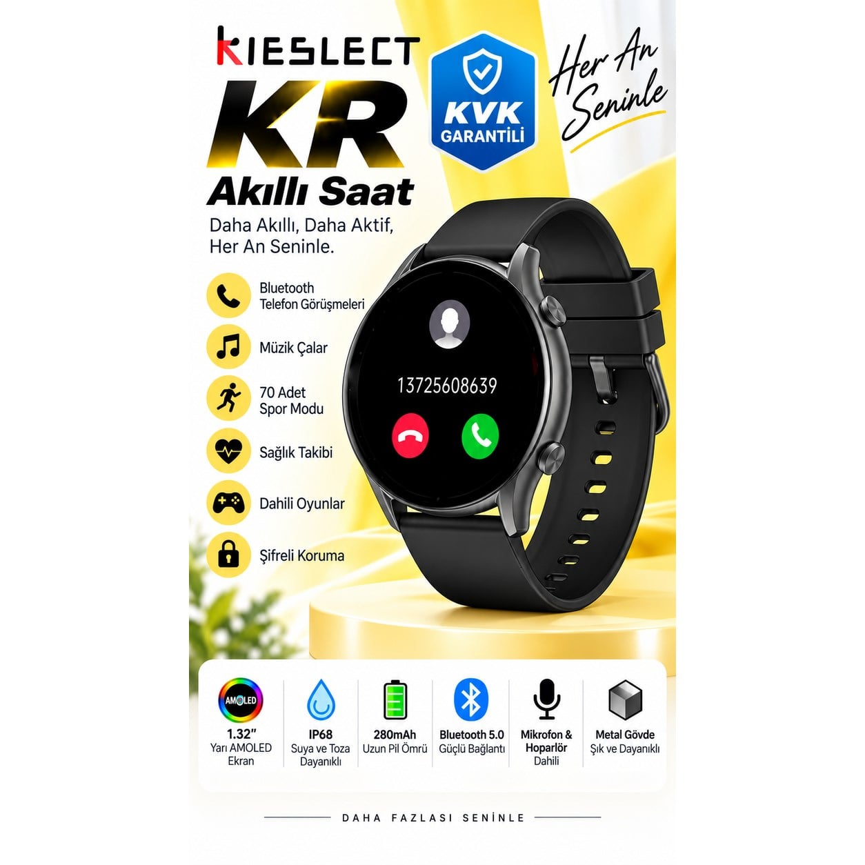 Kieslect KR Sesli Asistan ve Arama Özellikli Akıllı Saat