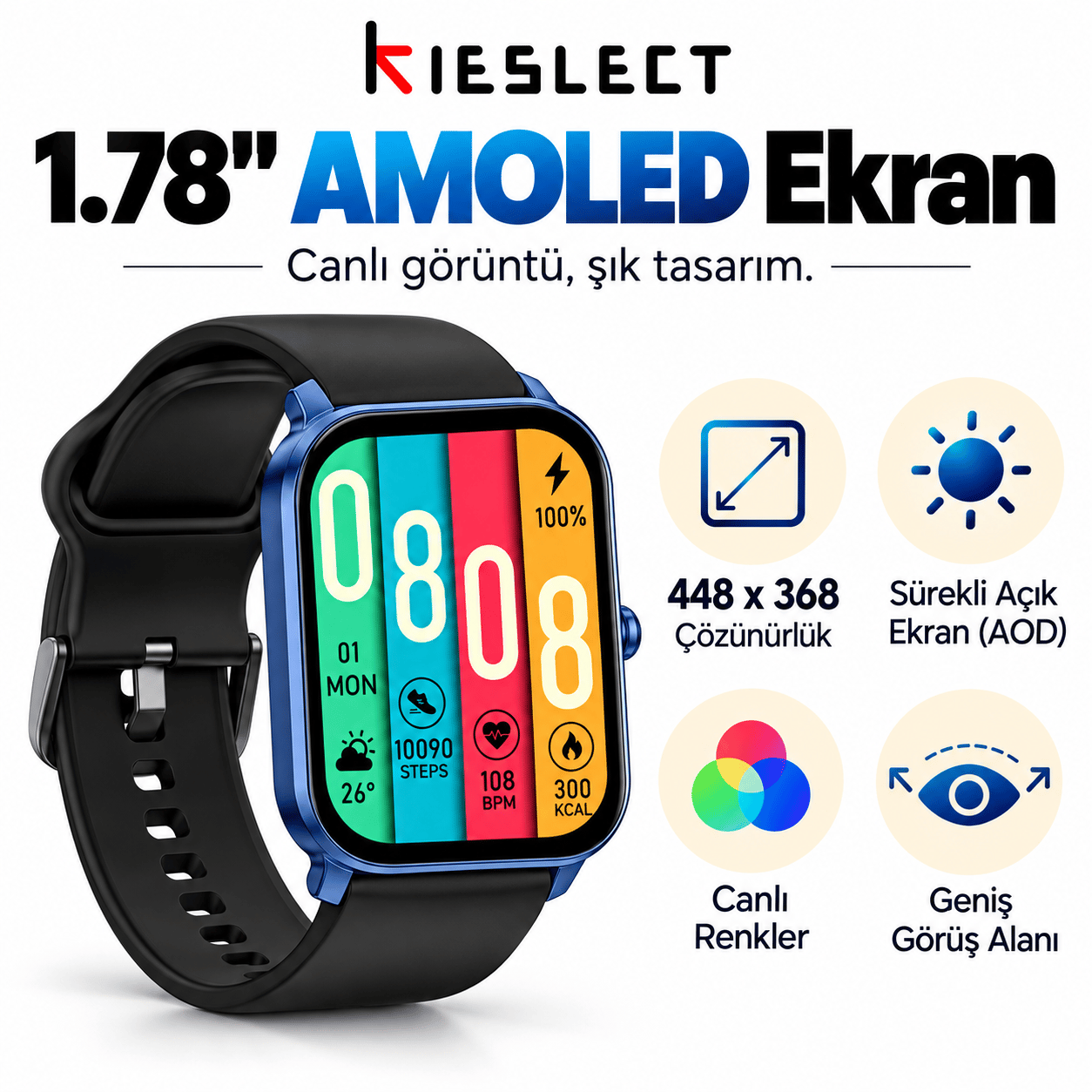 Kieslect Ks Mini Amoled Ekranlı Akıllı Saat Mavi