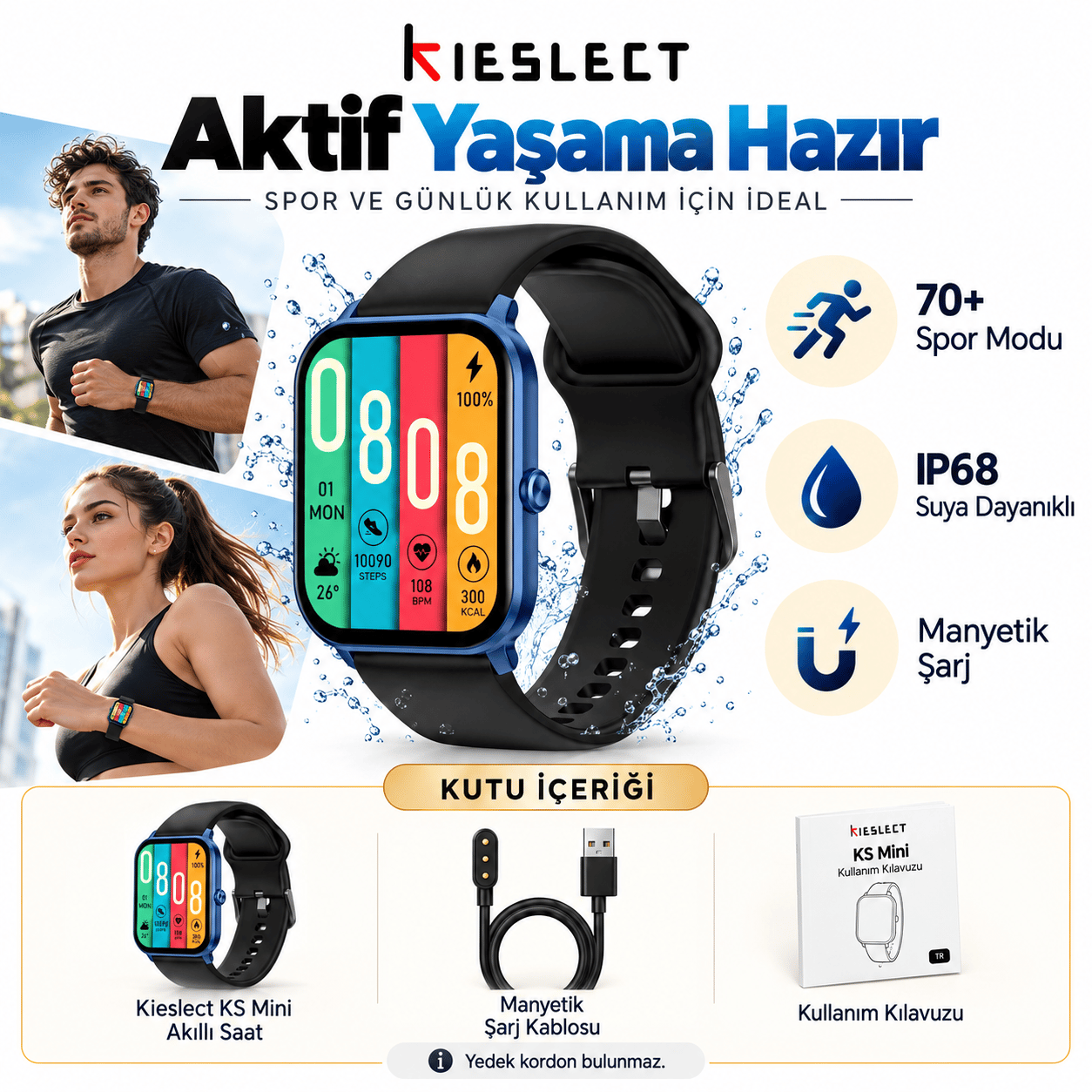 Kieslect Ks Mini Amoled Ekranlı Akıllı Saat Mavi