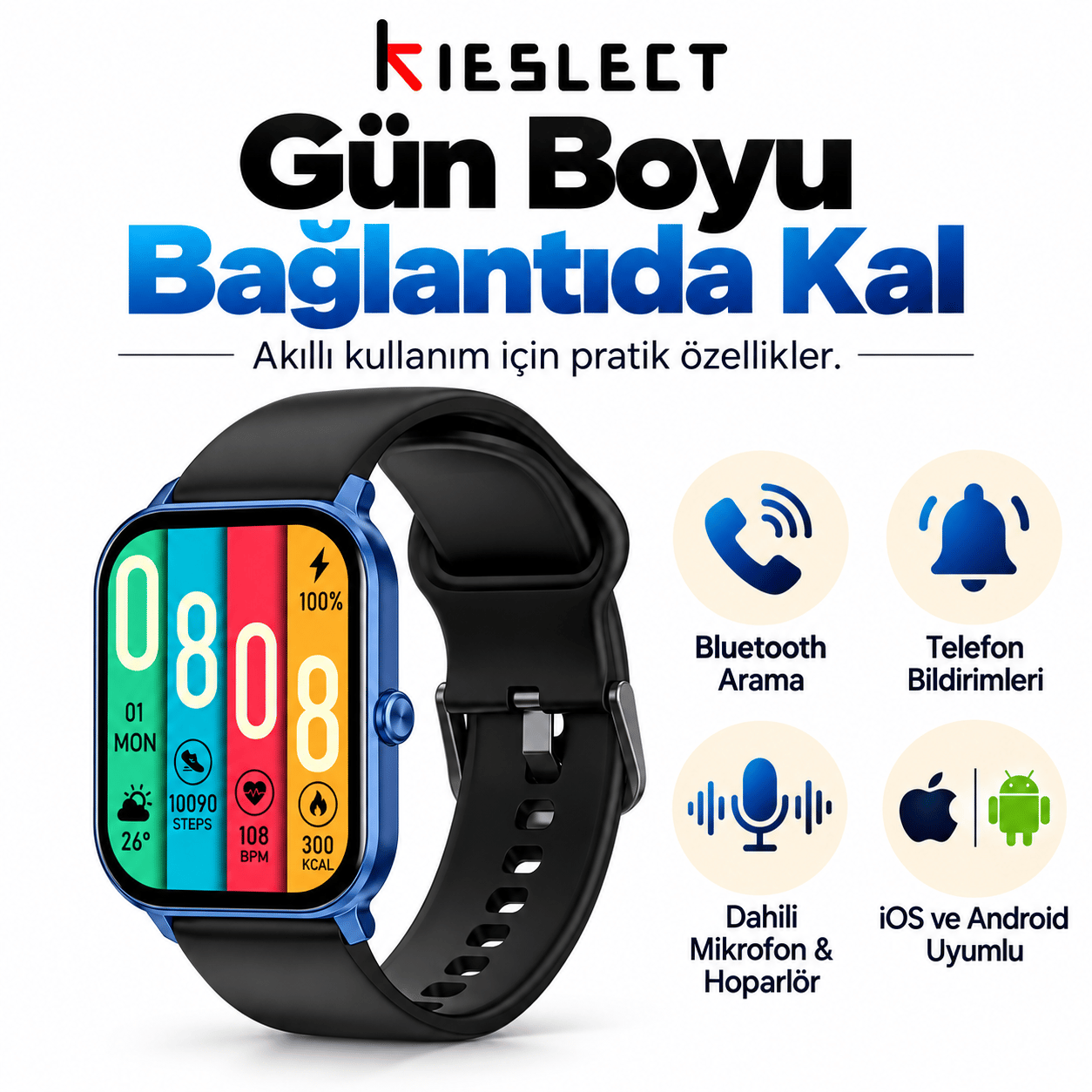 Kieslect Ks Mini Amoled Ekranlı Akıllı Saat Mavi