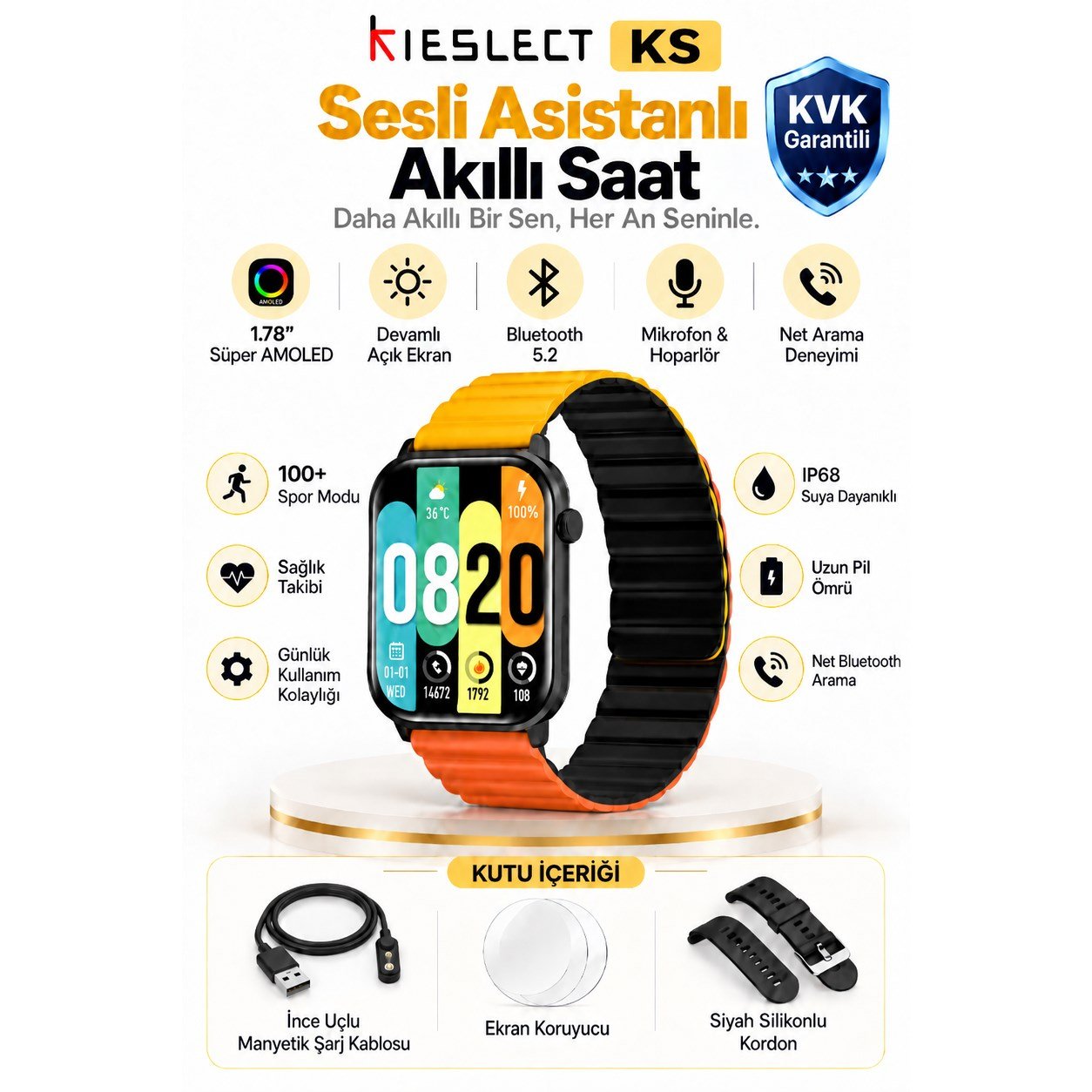 Kieslect KS Sesli Asistan ve Arama Özellikli Akıllı Saat (Distribütör Garantili)
