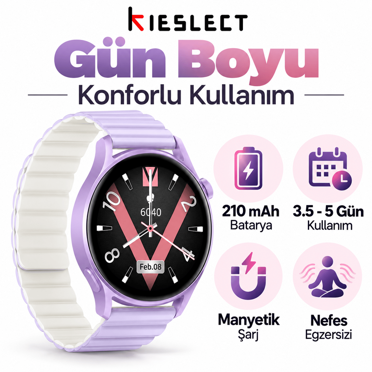 Kieslect Lora 2 Lady Arama Özellikli Akıllı Saat - Mor