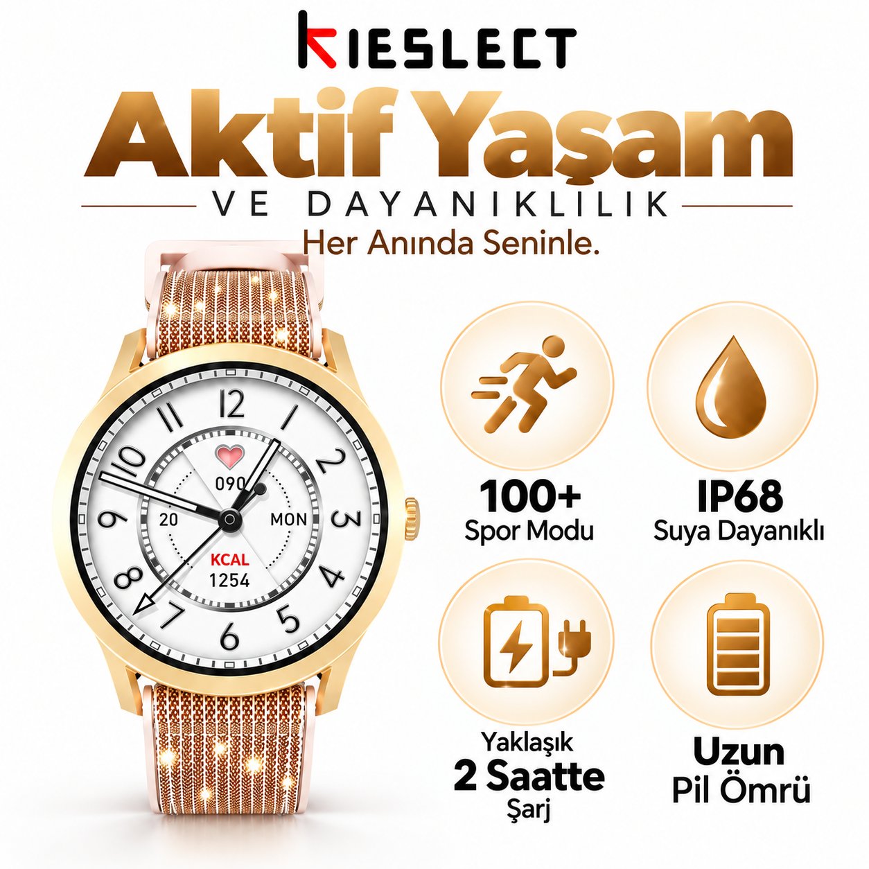 Kieslect Lora Gold Sesli Asistan ve Arama Özellikli Akıllı Saat
