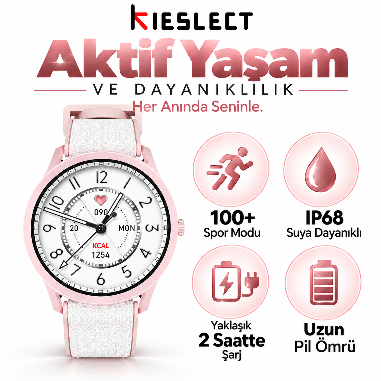 Kieslect Lora Pembe Akıllı Saat