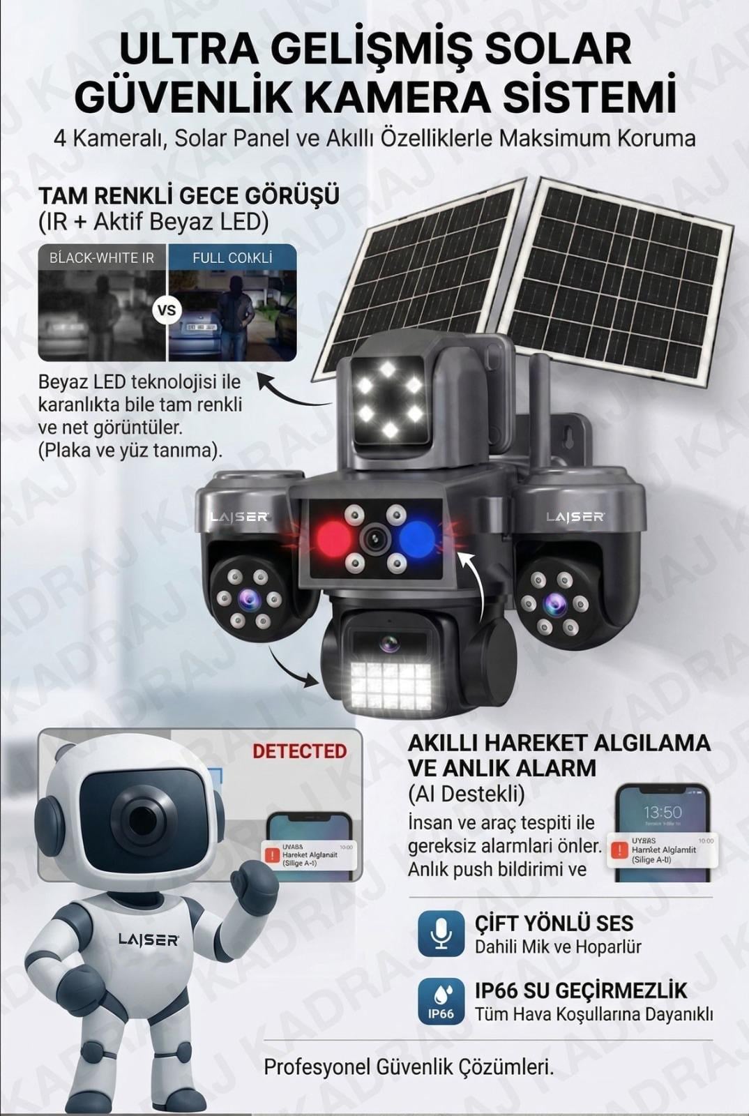 Laiser 4 Kameralı Wifi - MAXI Scan Pro - Çakarlı - 64 Kanal VMS Kablosuz Kamera