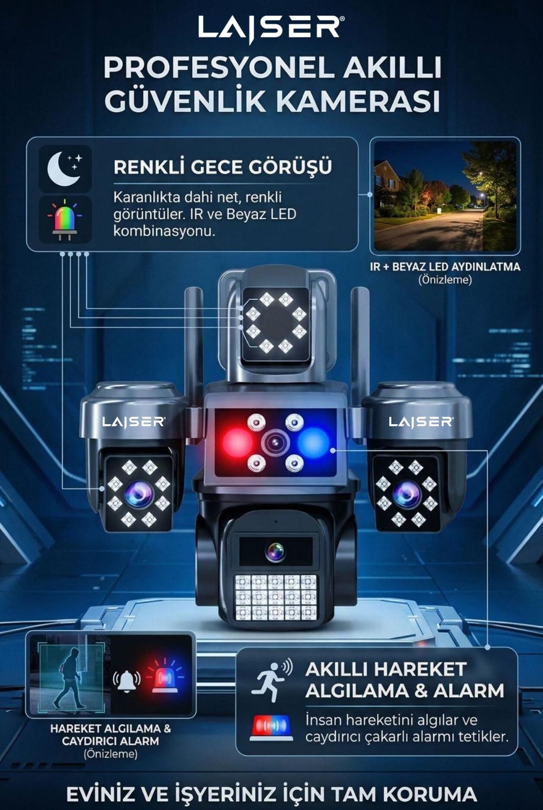 Laiser 4 Kameralı Wifi - MAXI Scan Pro - Çakarlı - 64 Kanal VMS Kablosuz Kamera