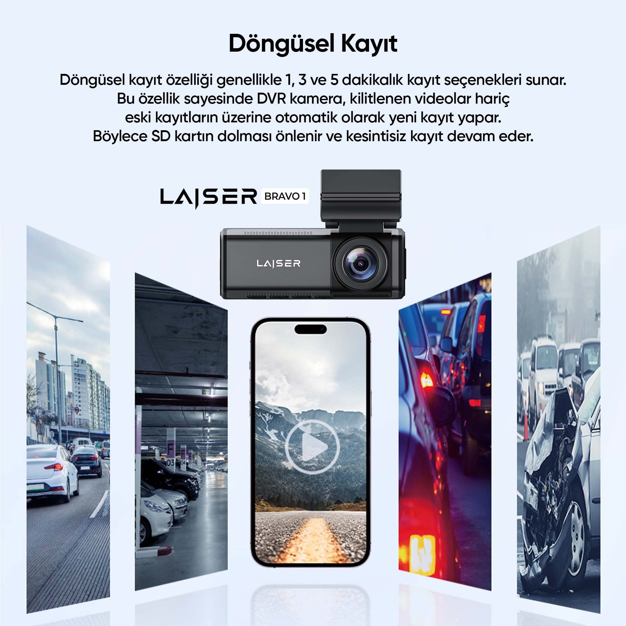 Laiser Bravo 1 Araç Kamerası | 2 Kanal 2K + FHD Arka | HDR | GPS Wi-Fi | 3,2