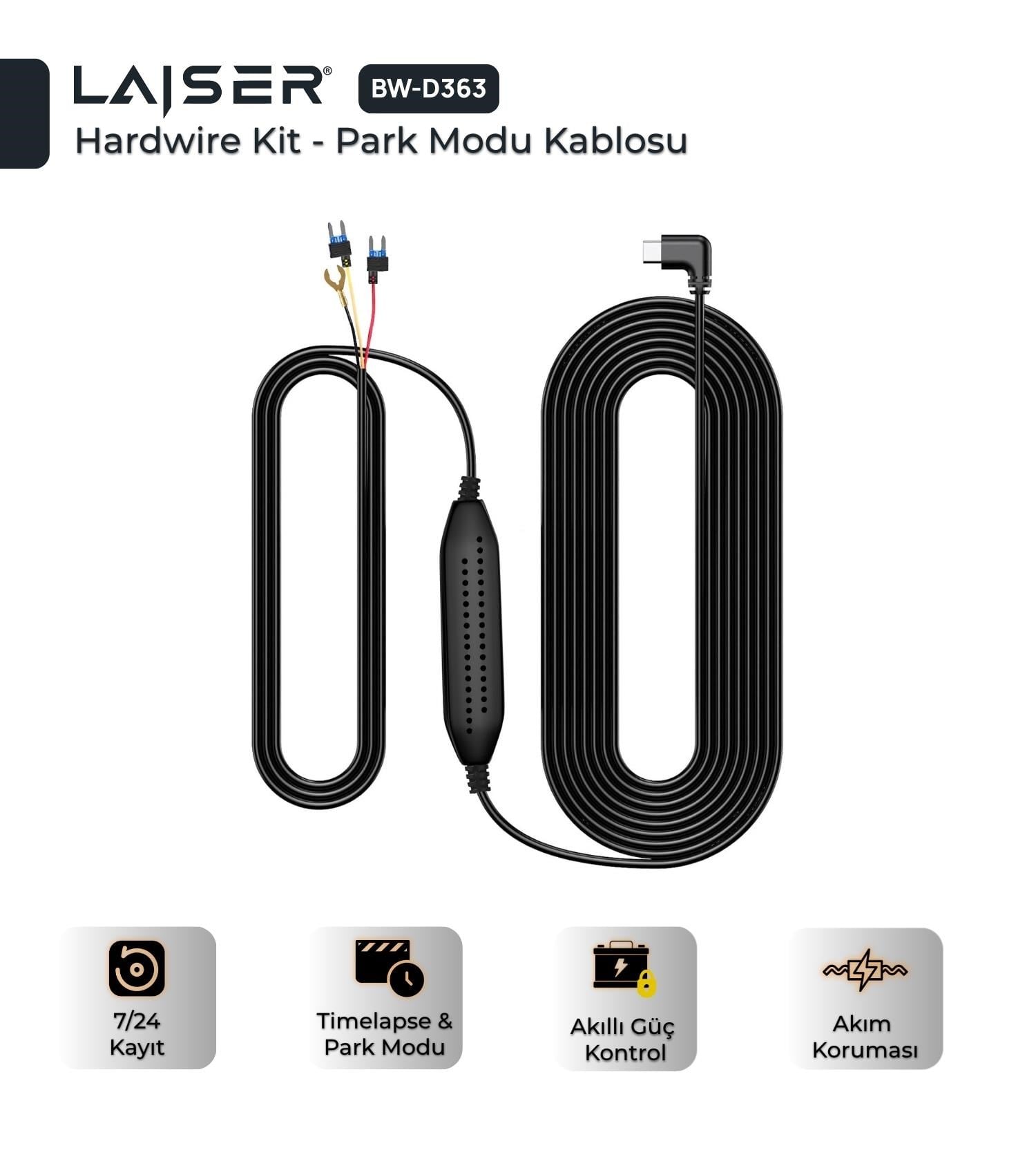 Laiser BW-D363 Hardwire Kit - Park Modu Kablosu - Type-C
