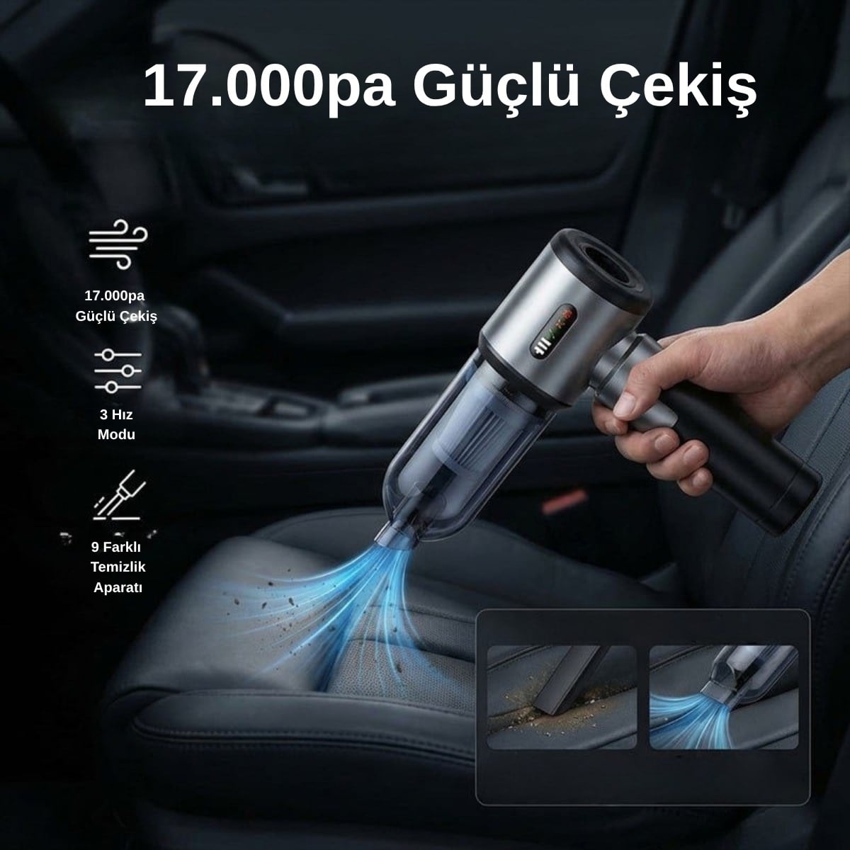 Laiser VT-130 17.000Pa 4 In 1 Pompa Özellikli Yedek Bataryalı Araç İçi süpürge 