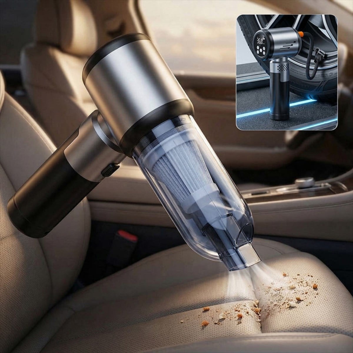 Laiser VT-130 17.000Pa 4 In 1 Pompa Özellikli Yedek Bataryalı Araç İçi süpürge 