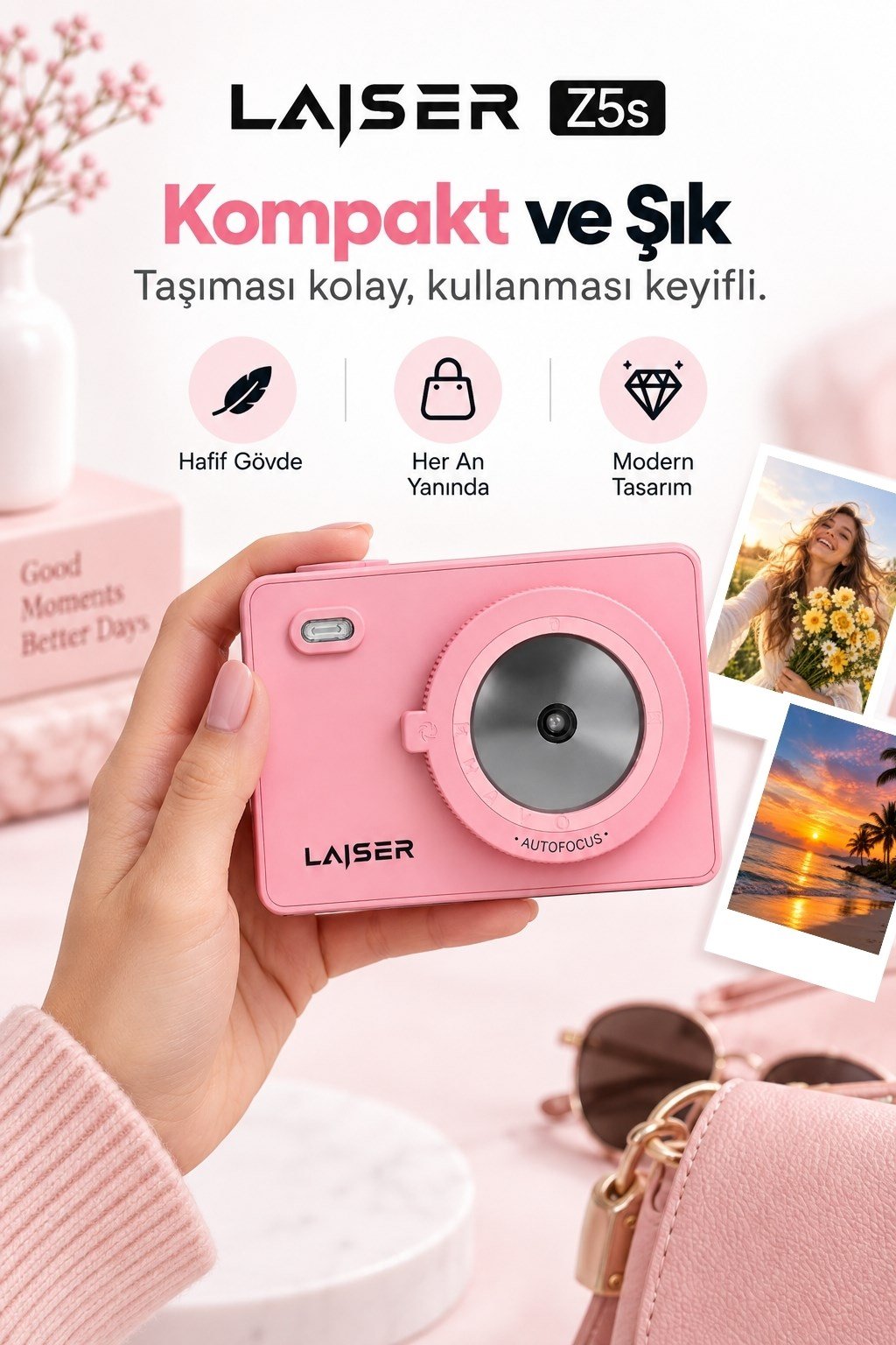 Laiser  Z5s İnstant Kamera ve Fotoğraf Yazıcısı - Şipşak Fotoğraf Makinesi -Pembe