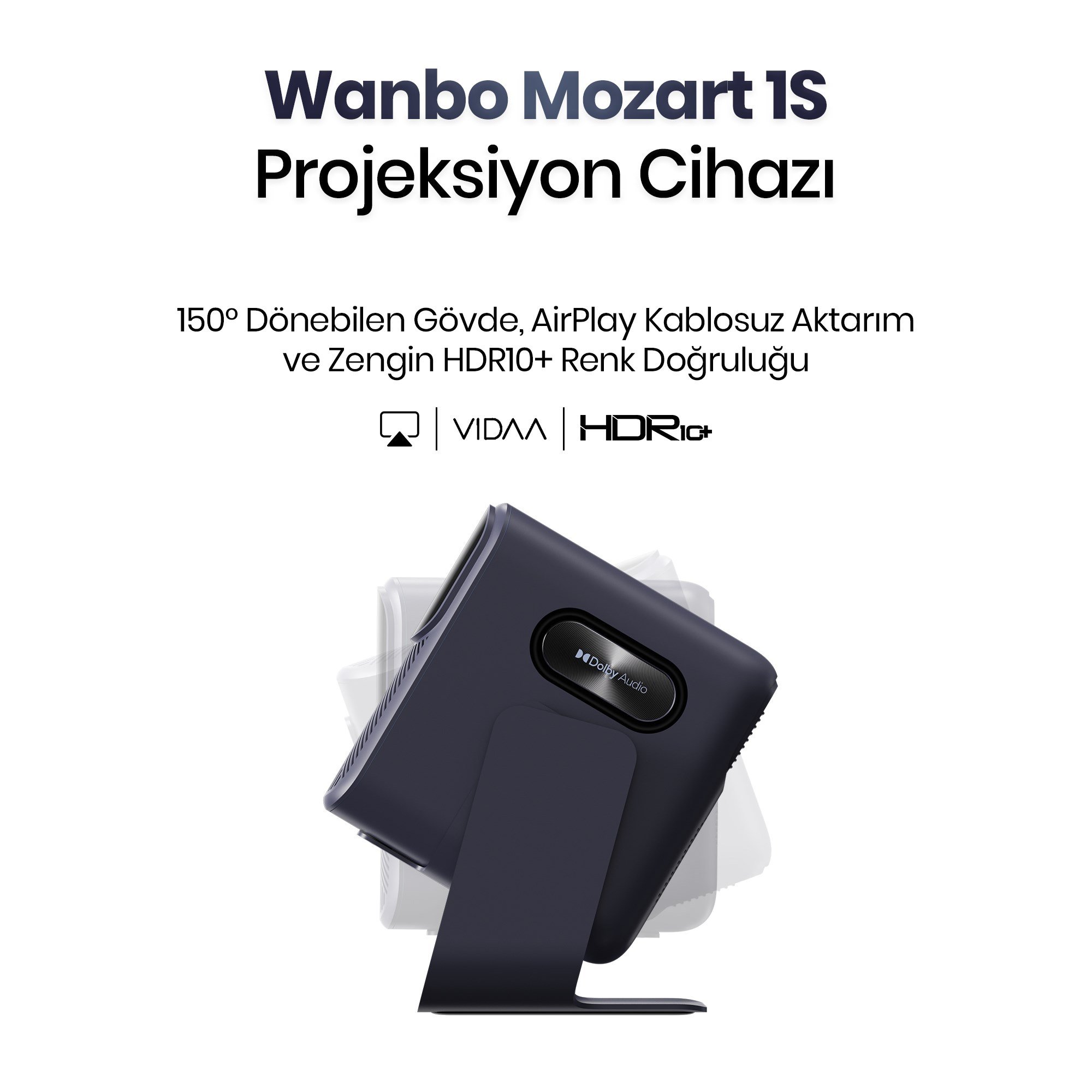 Wanbo Mozart 1S 1200 ANSI VIDAA Voice Full HD  Akıllı Projeksiyon Cihazı 4K Destekler Dahili Gimbal Stand