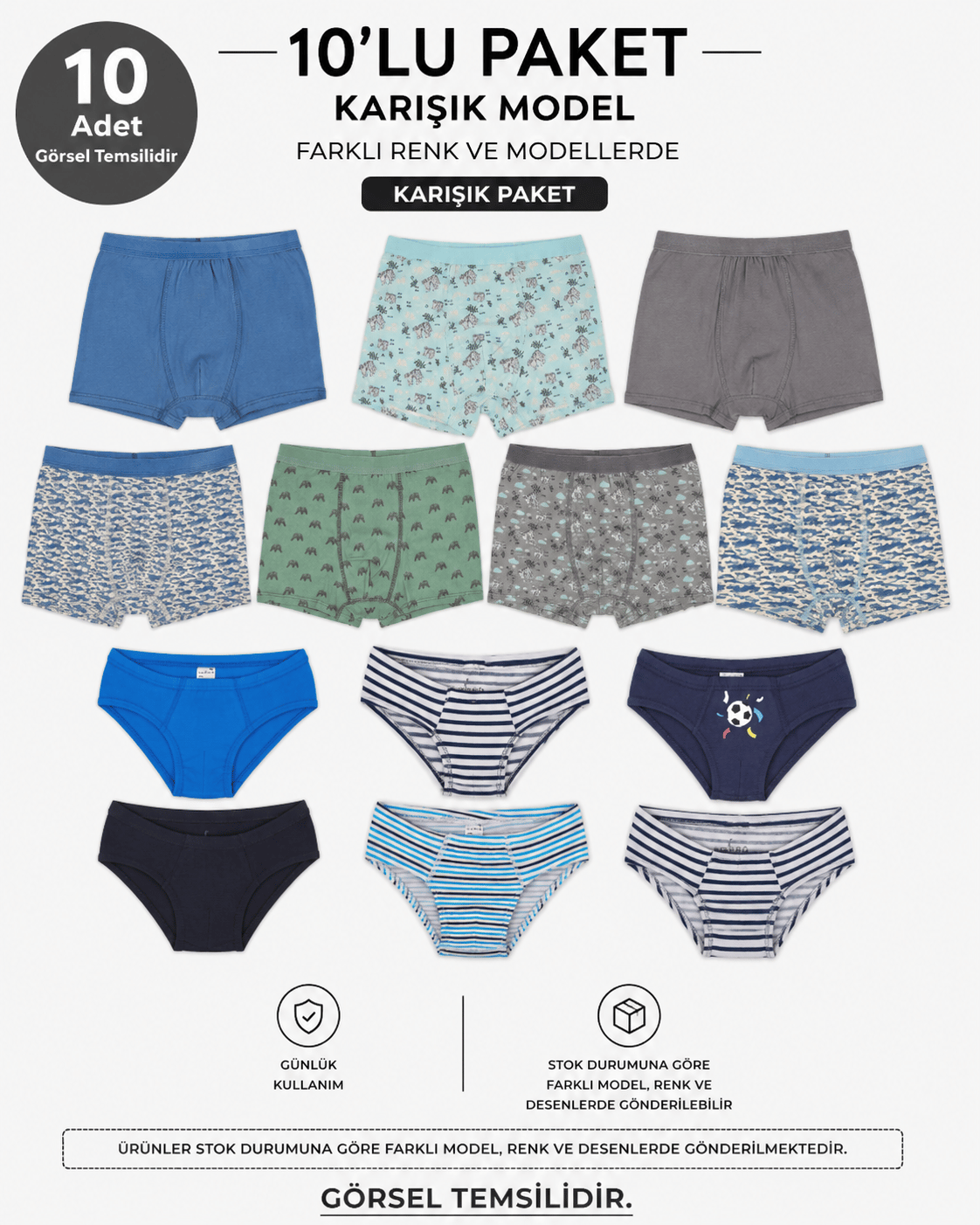 Çocuk 10'lu Boxer Karışık