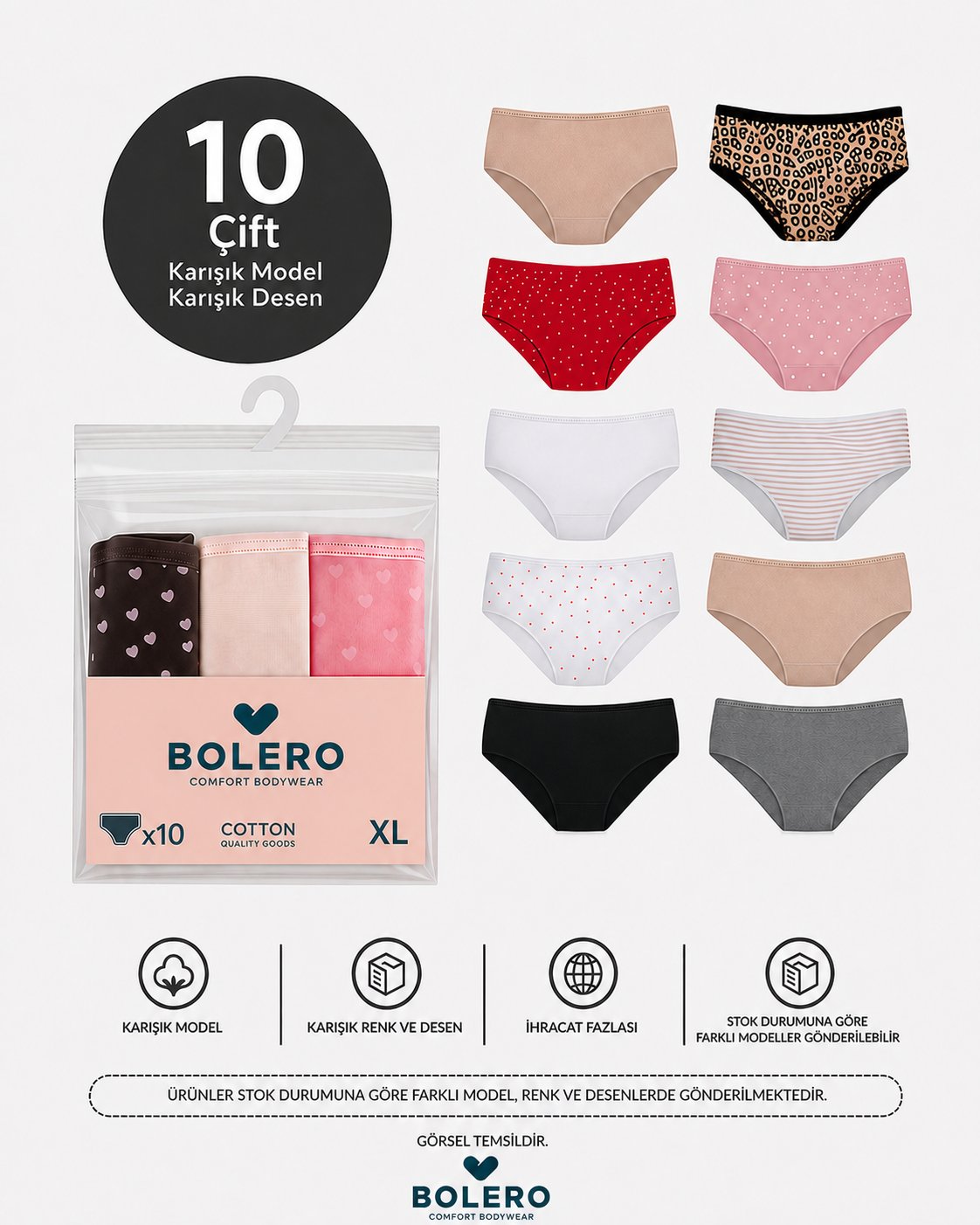 Kadın 10'lu Slip/Külot/Hipster/Bato M14