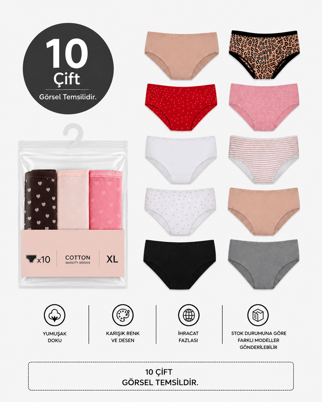 Kadın 10'lu Slip/Külot/Hipster/Bato M14